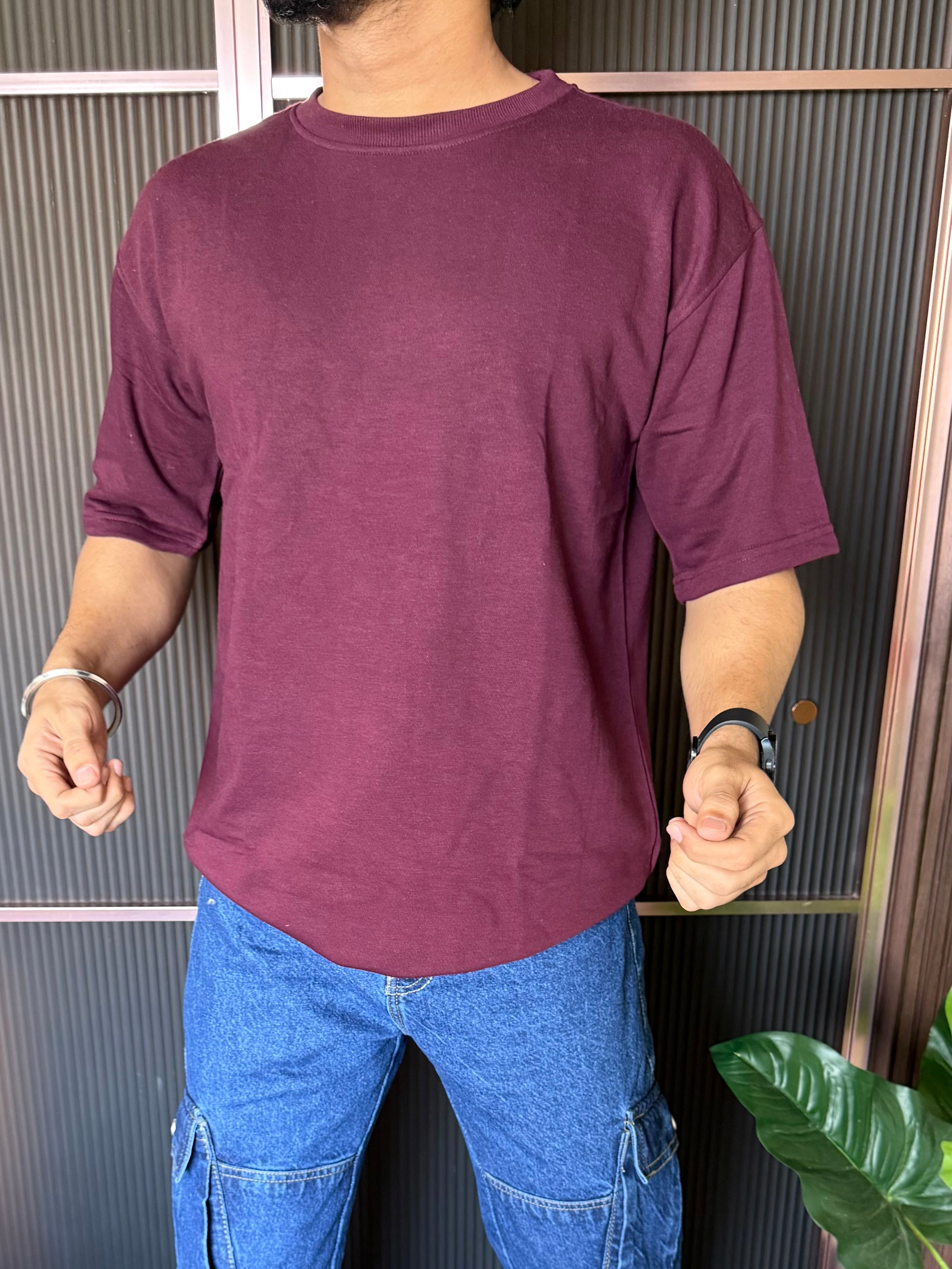 Drop Shoulder D Maroon Oversize Tee