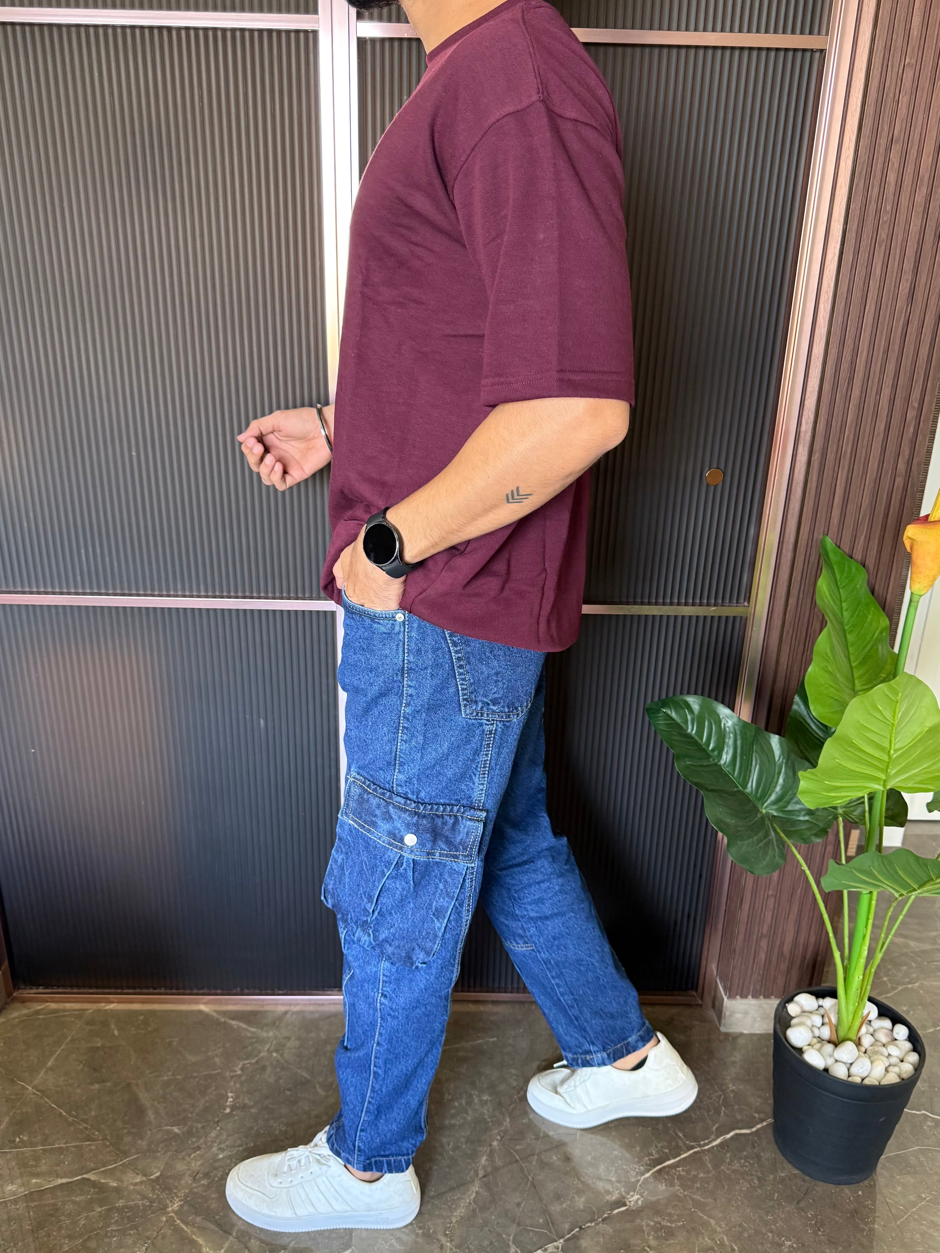 Drop Shoulder D Maroon Oversize Tee