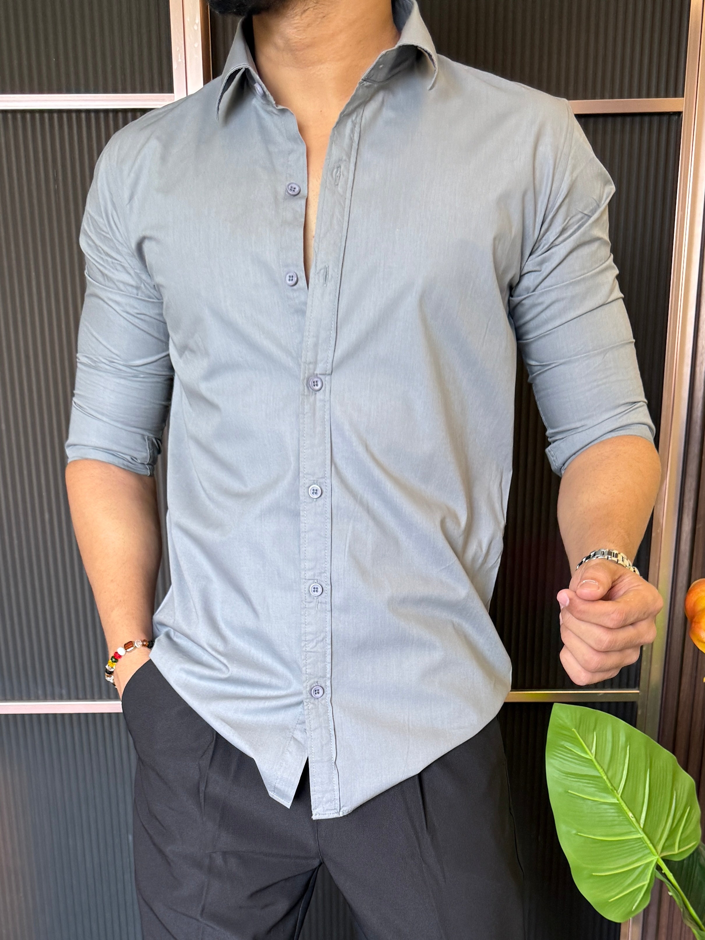 Formal Cotton Full Sleeve Grey Shirt