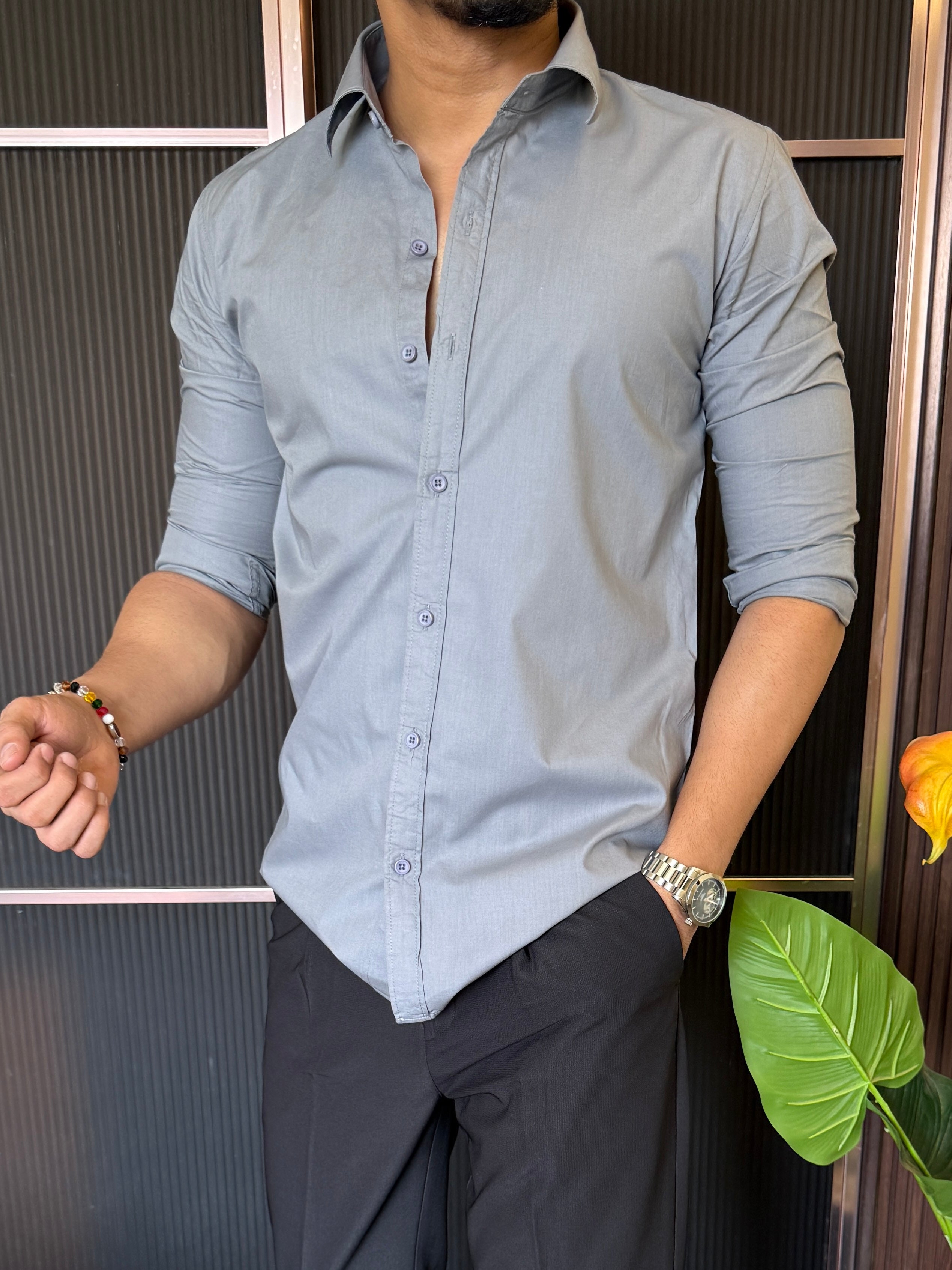 Formal Cotton Full Sleeve Grey Shirt