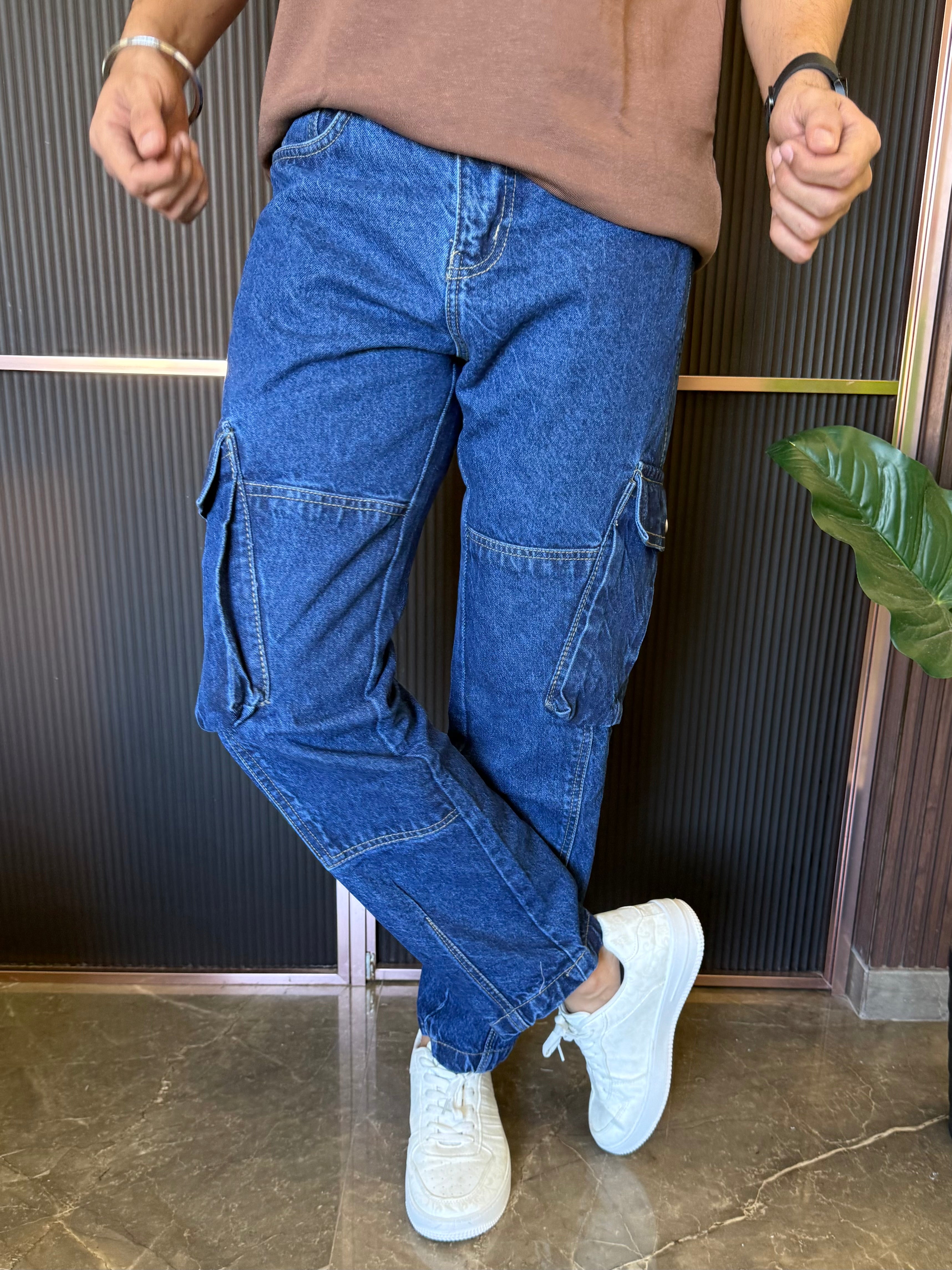 Mom Fit Cargo Blue Blue Jeans