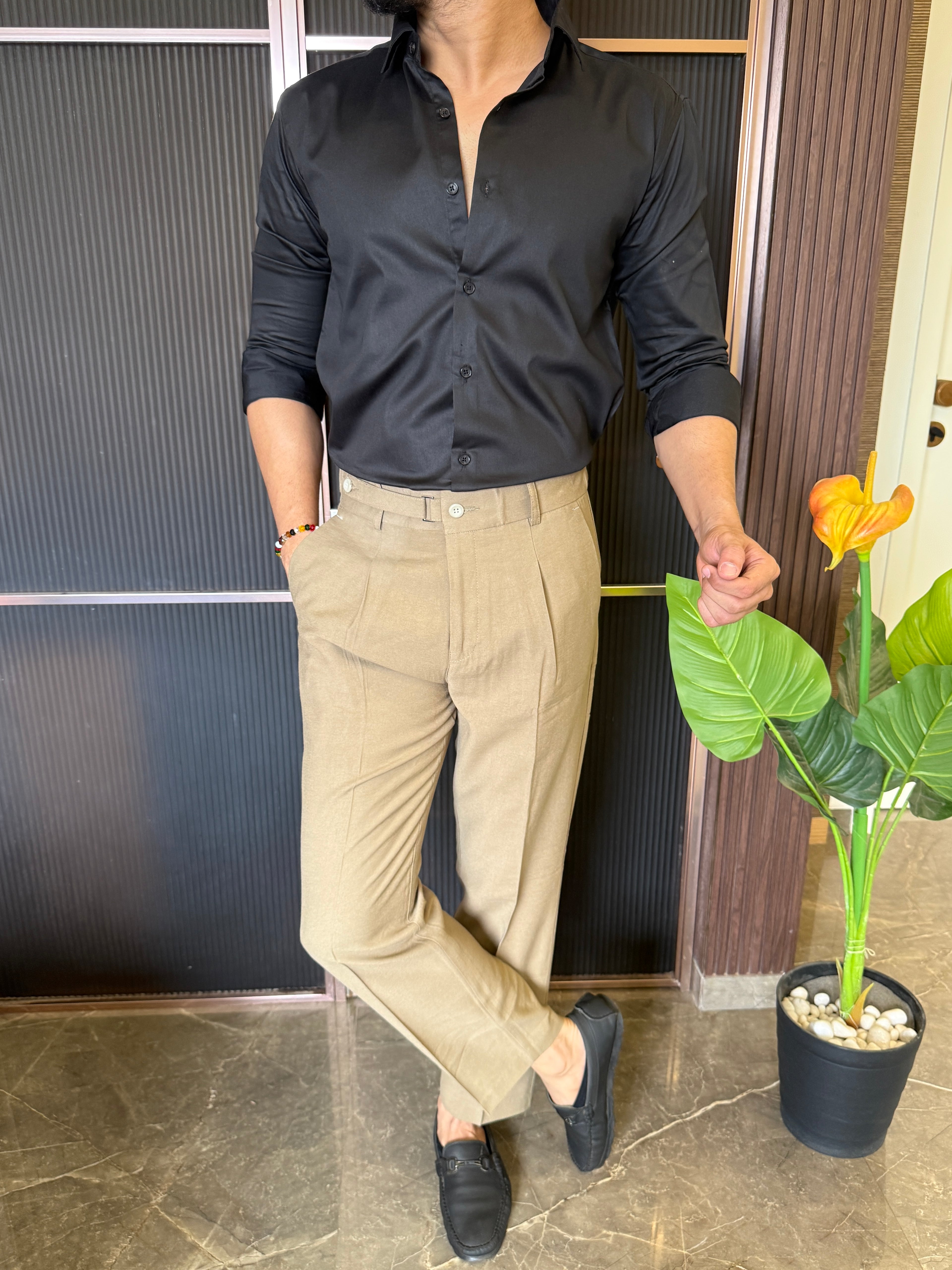 Cotton Satin Black Fullsleeve Shirt