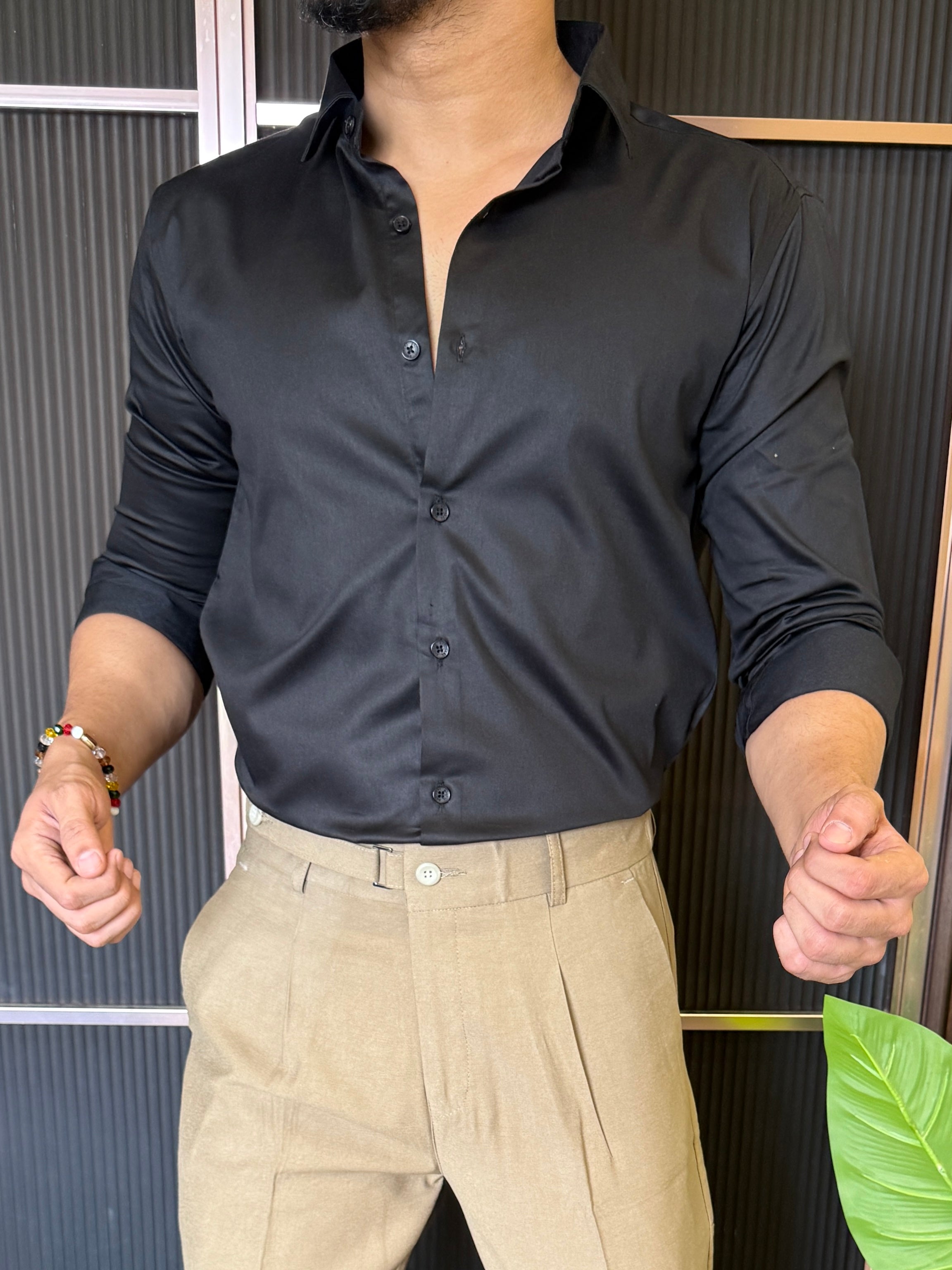 Cotton Satin Black Fullsleeve Shirt