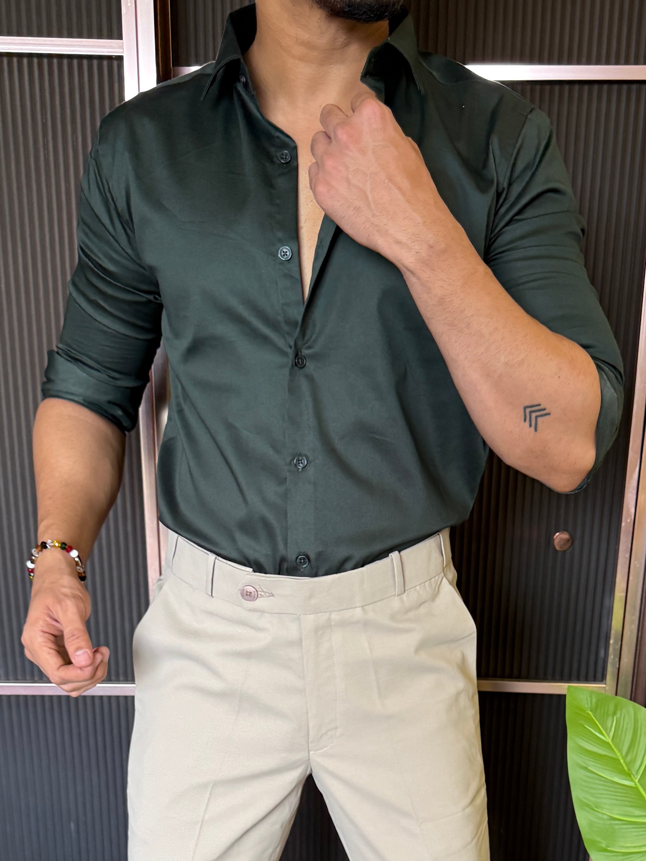Cotton Satin Green Fullsleeve Shirt