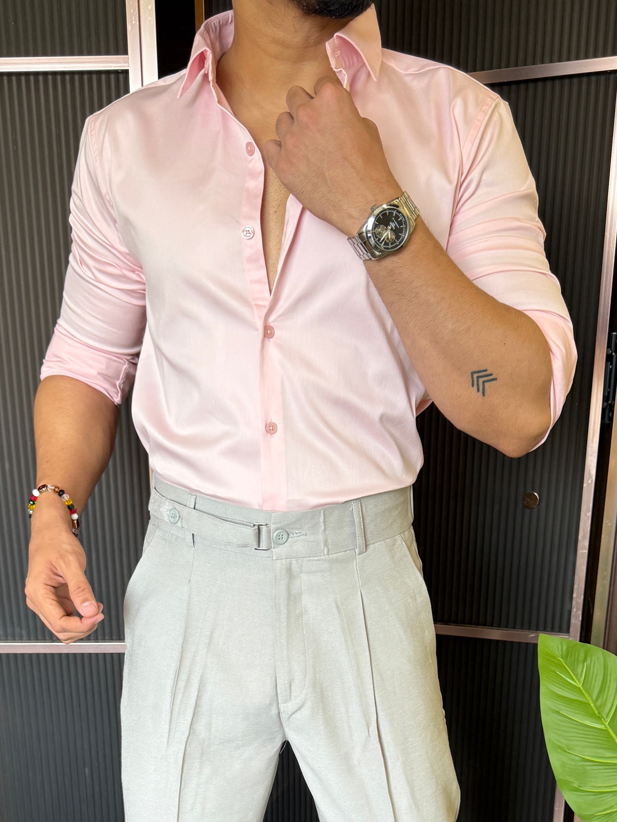 Cotton Satin Pink Fullsleeve Shirt