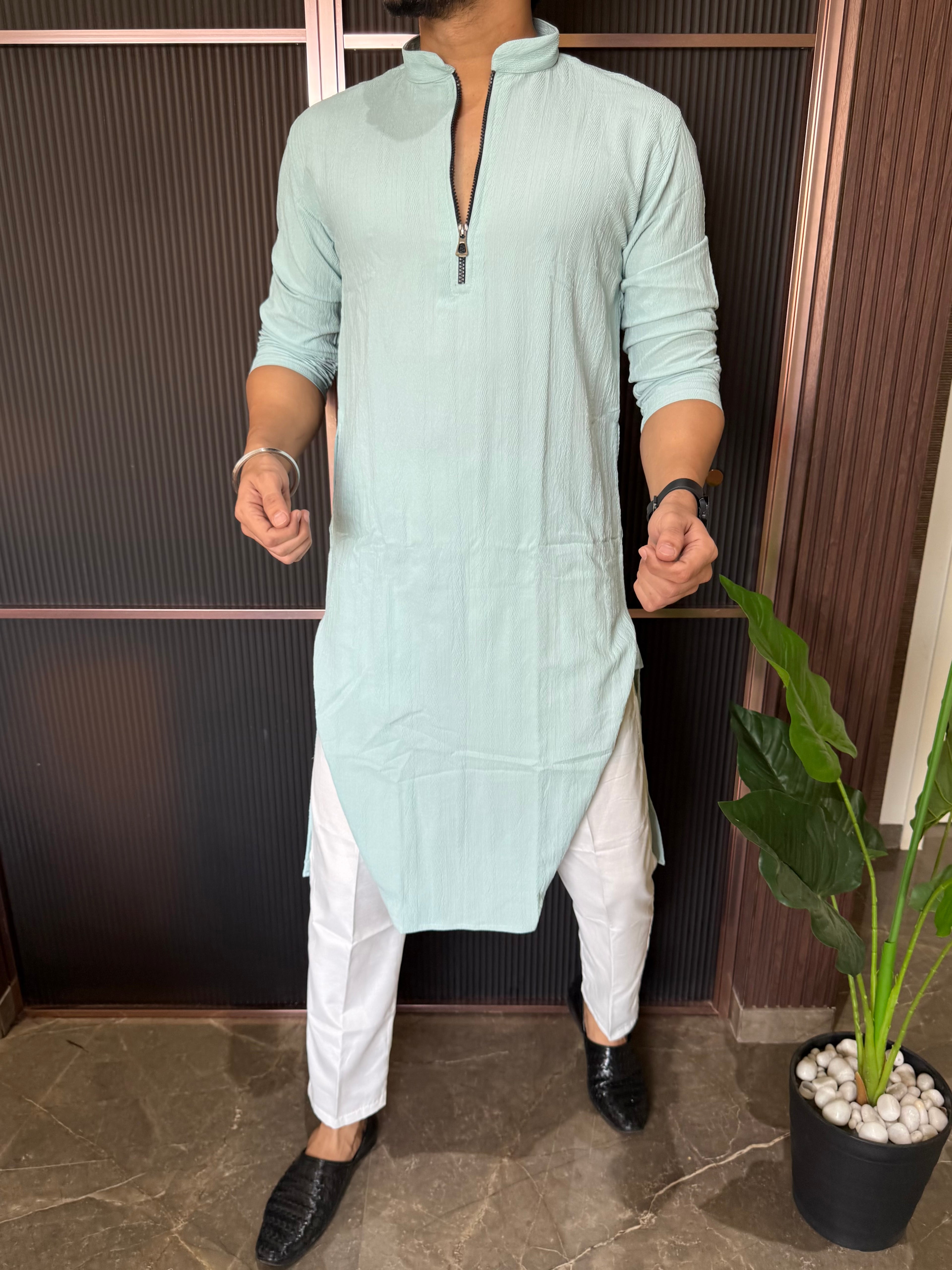 Stretchable Zip Style SkyBlue Long Kurta
