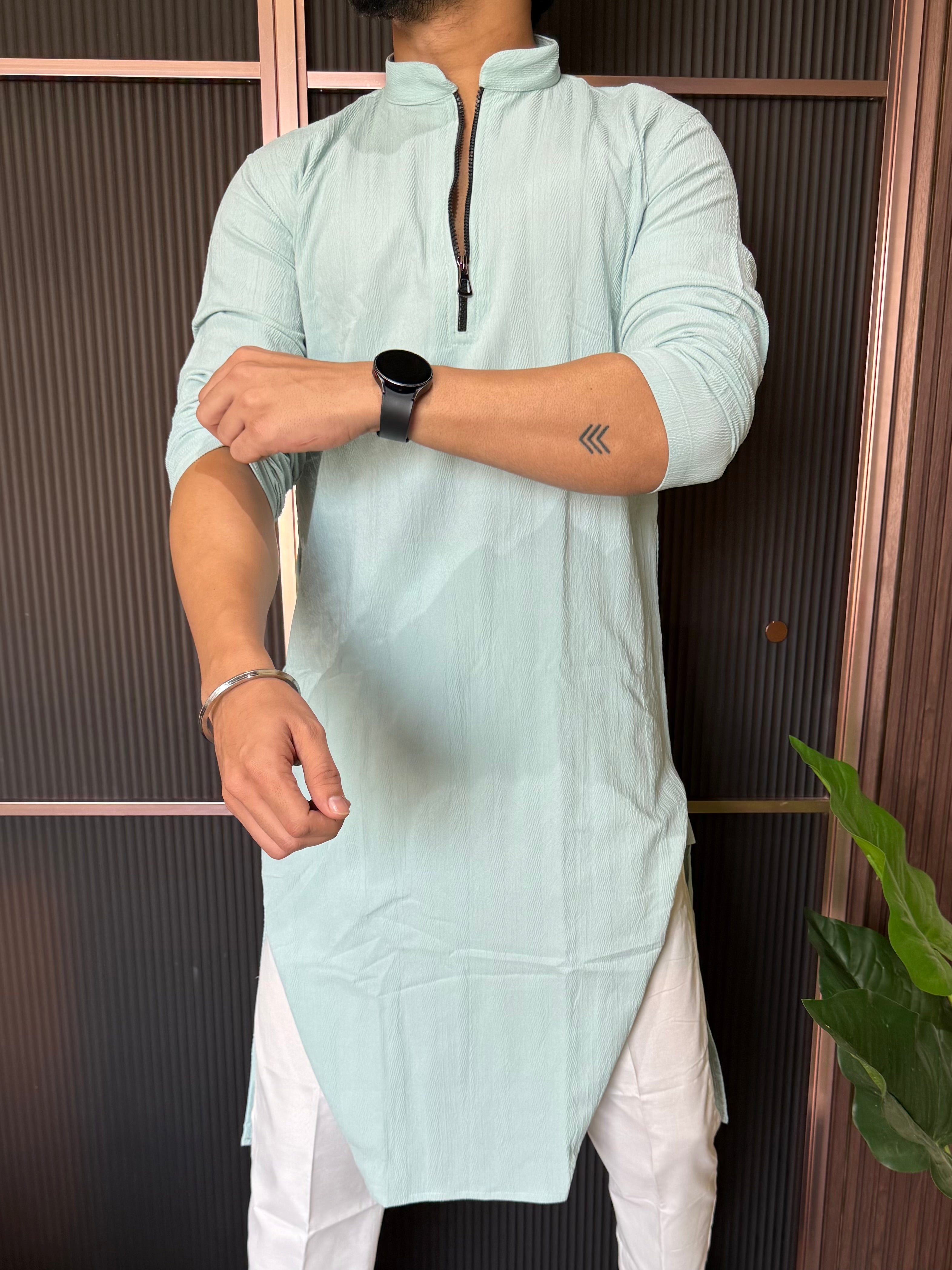 Stretchable Zip Style SkyBlue Long Kurta