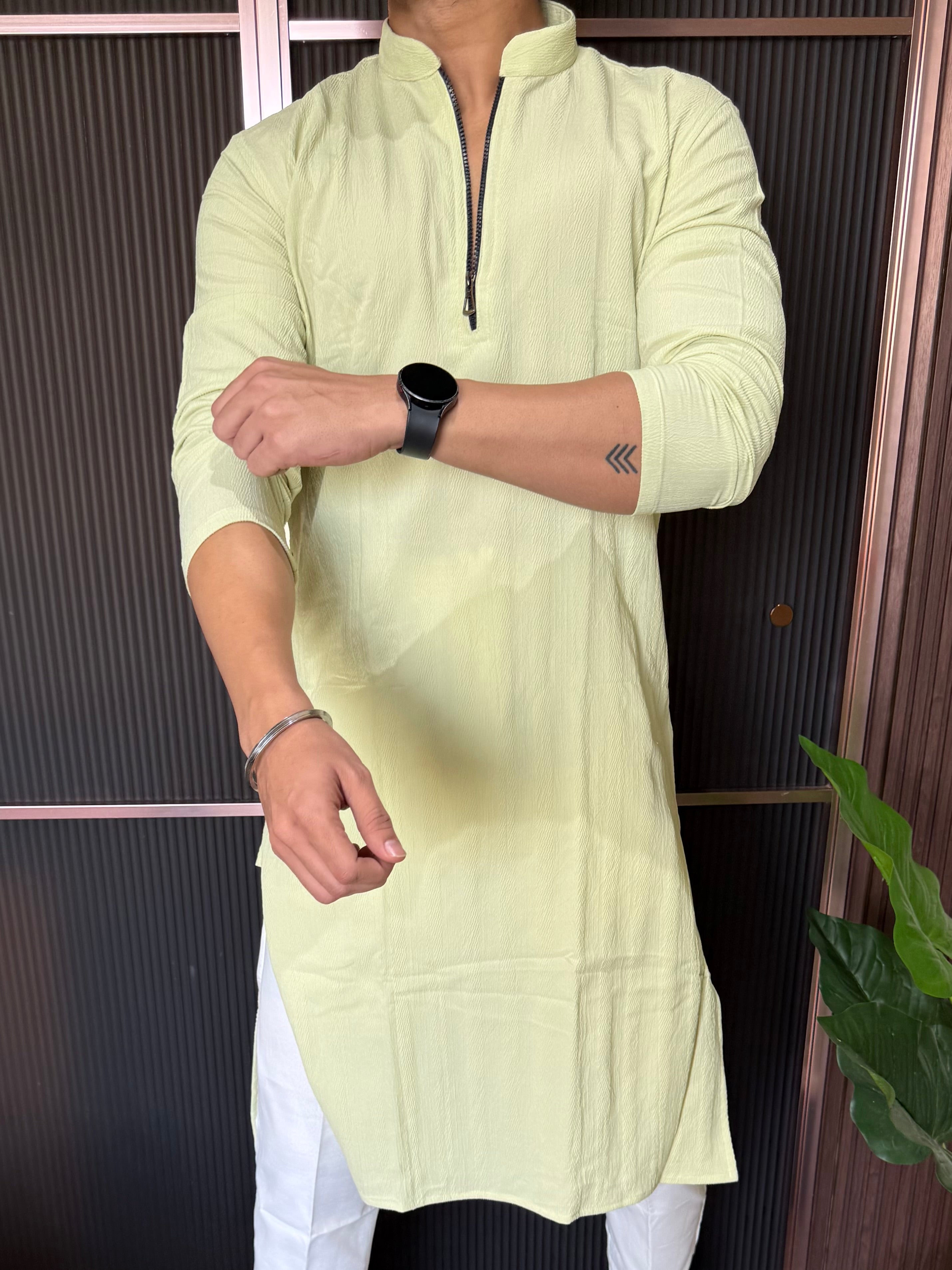 Stretchable Zip Style Long Green Kurta