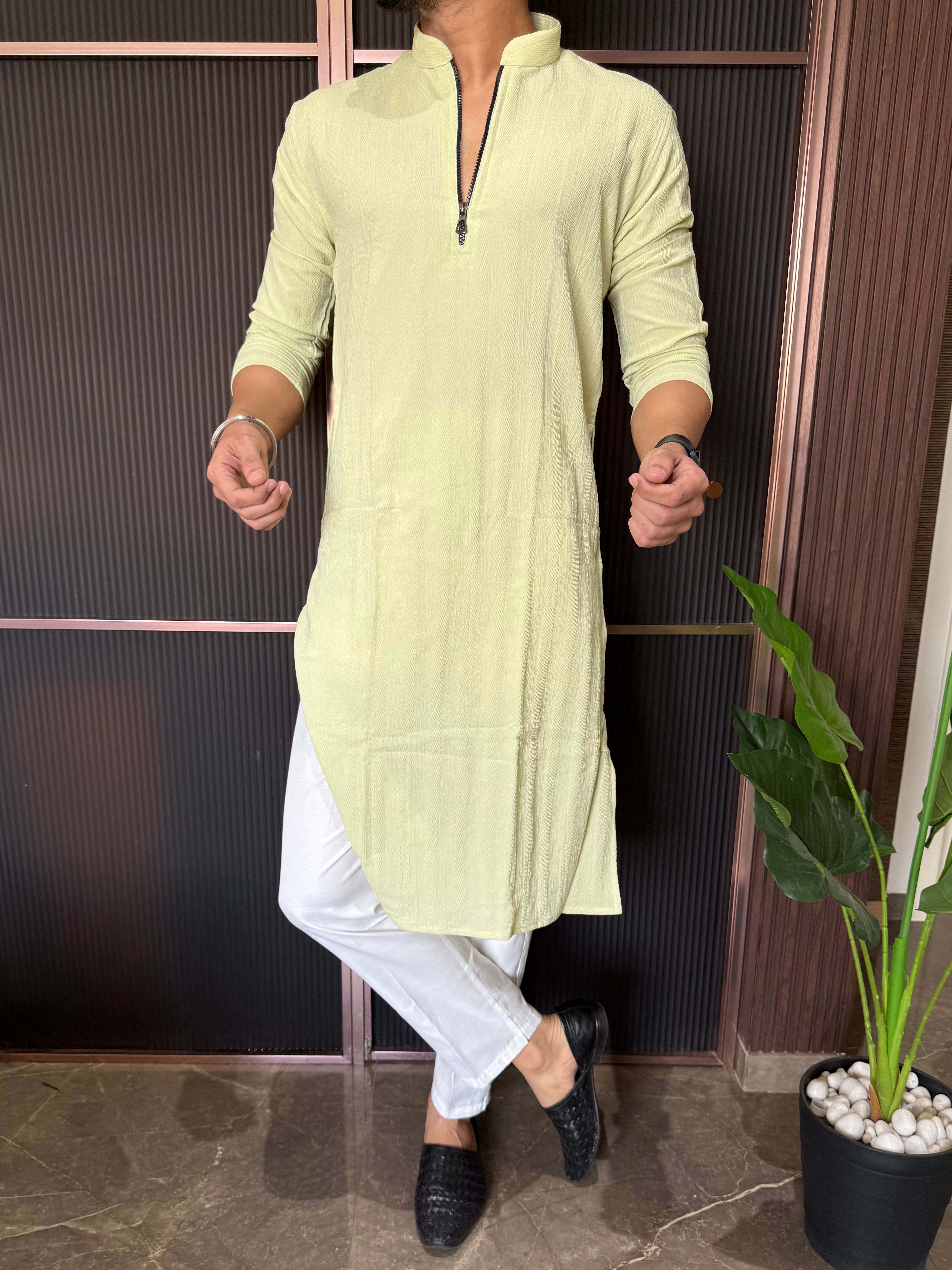 Stretchable Zip Style Long Green Kurta