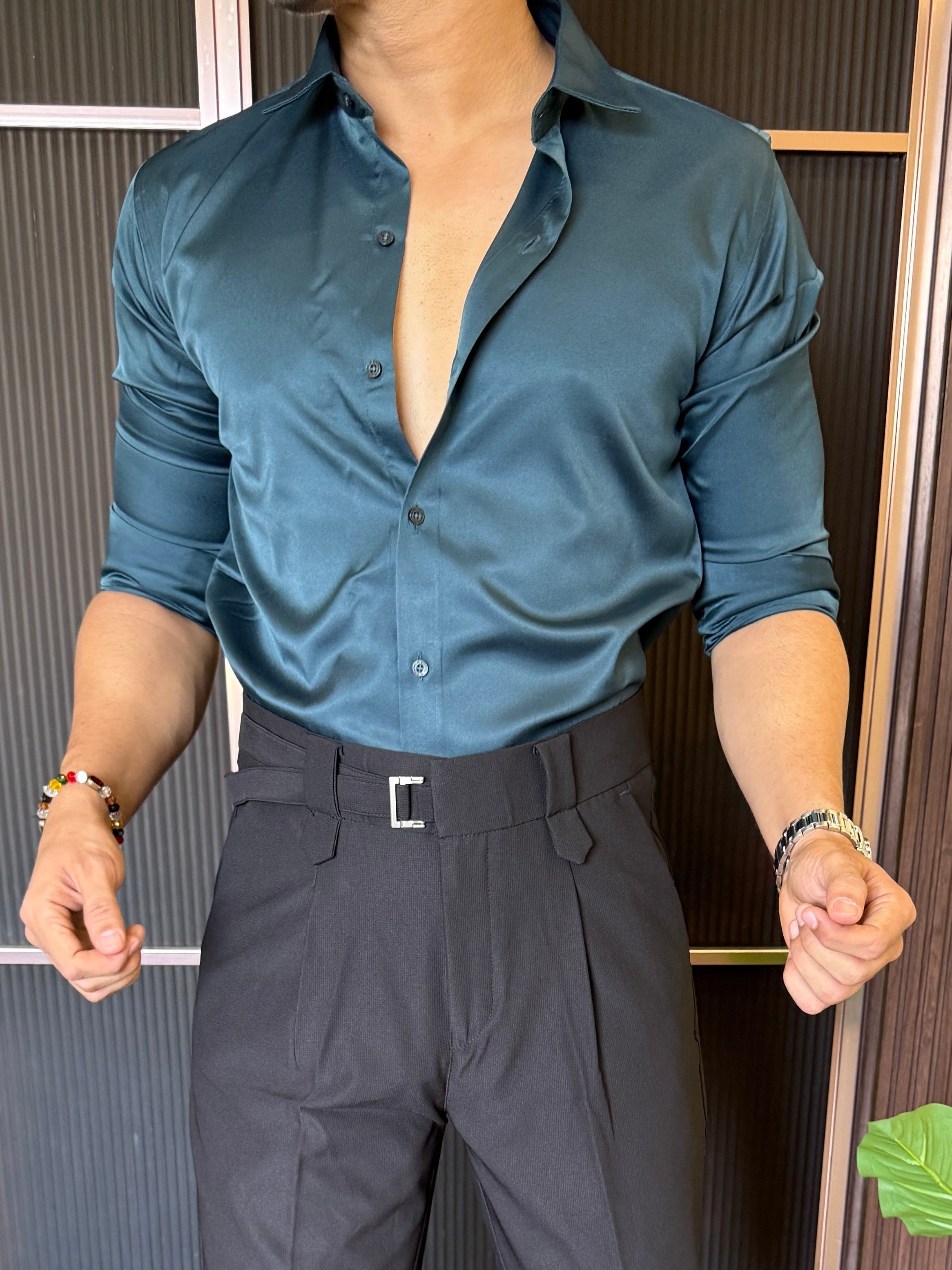 Satin Blue Full sleeves Shirt