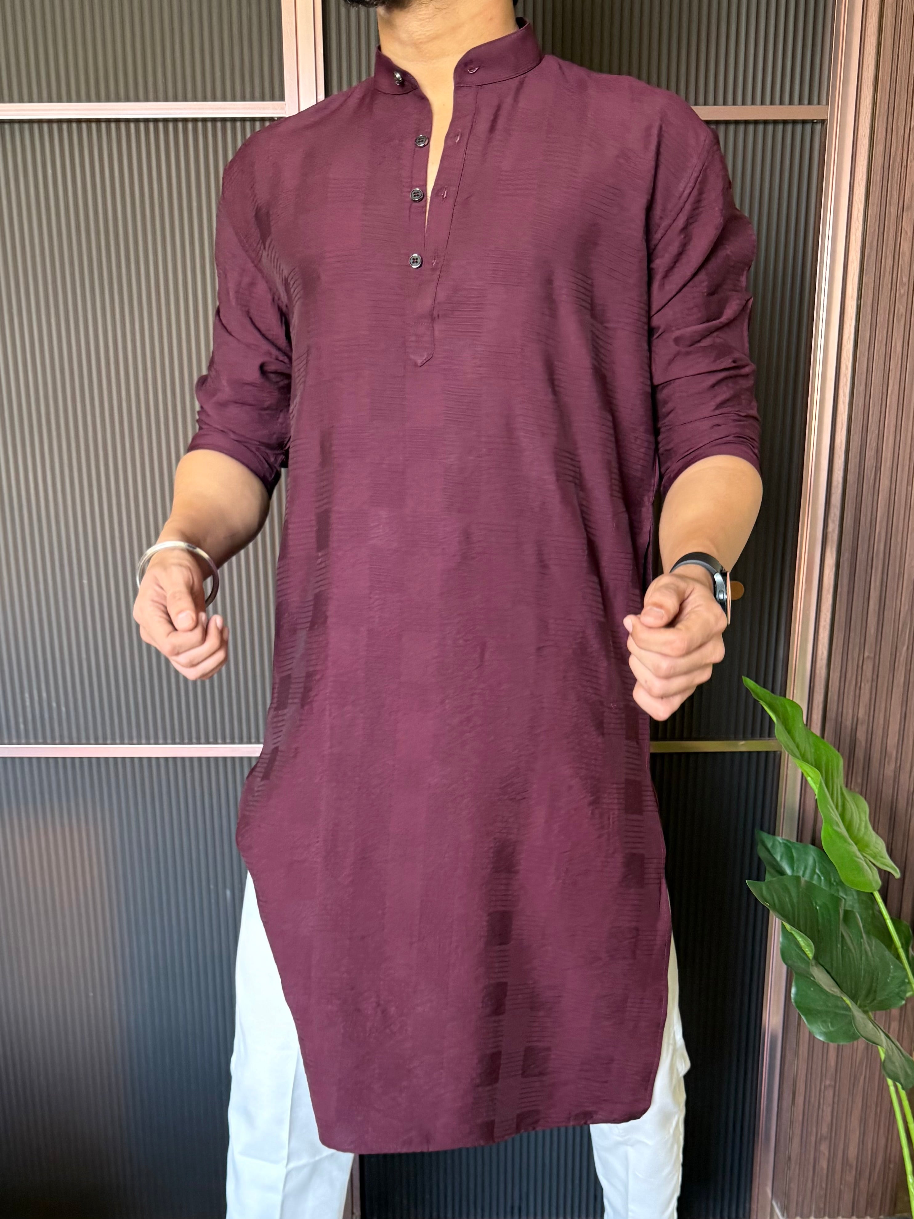 Self Design Wine Long Kurta