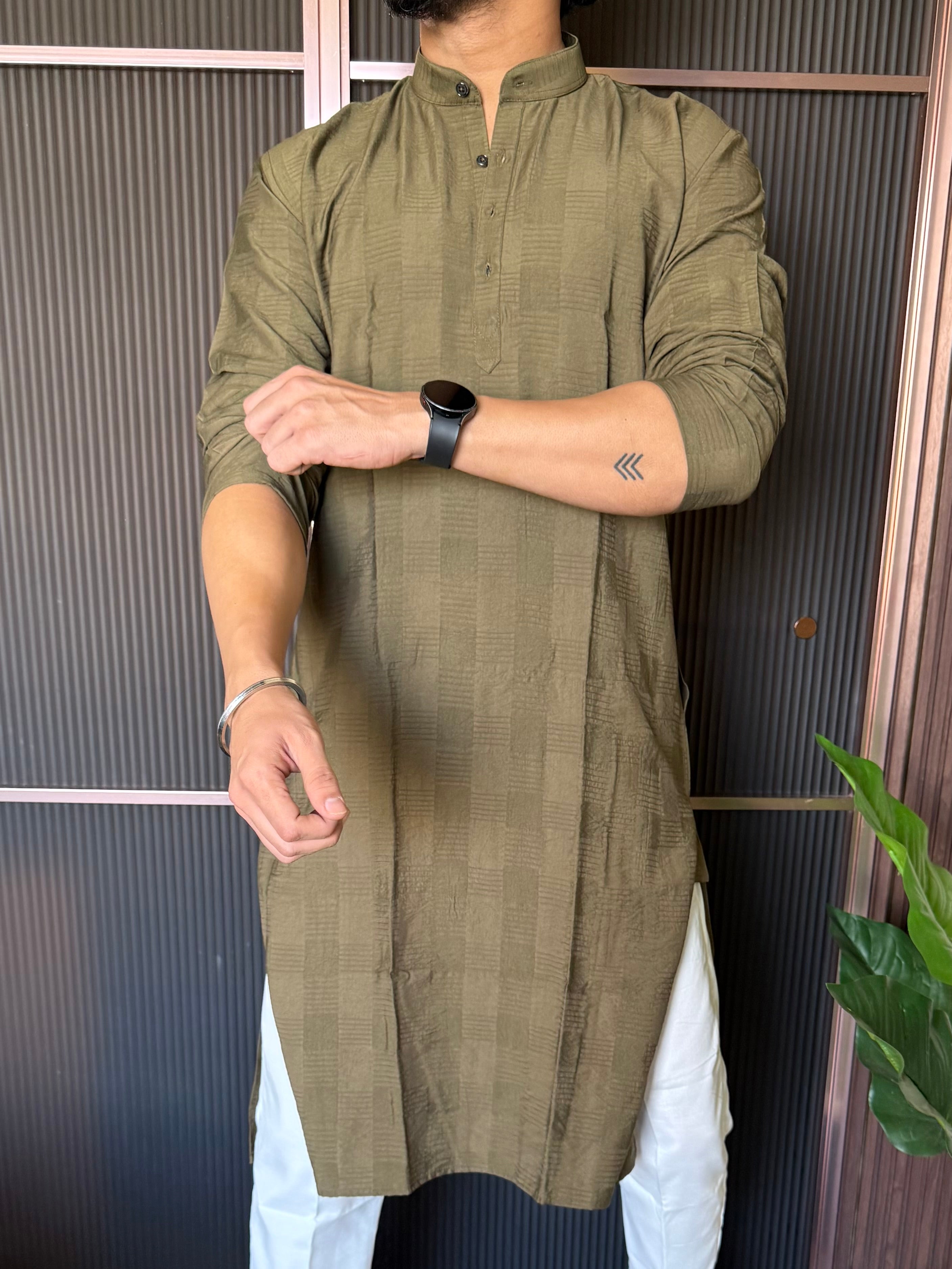 Self Design Green Long Kurta