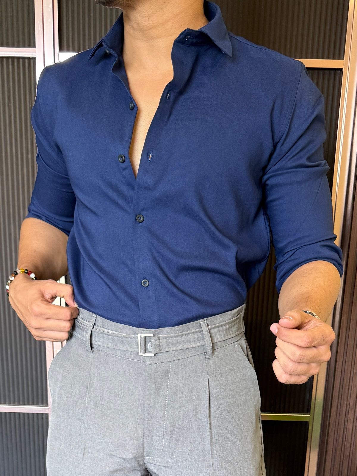 Stretchable Cotton Navy FullShirt