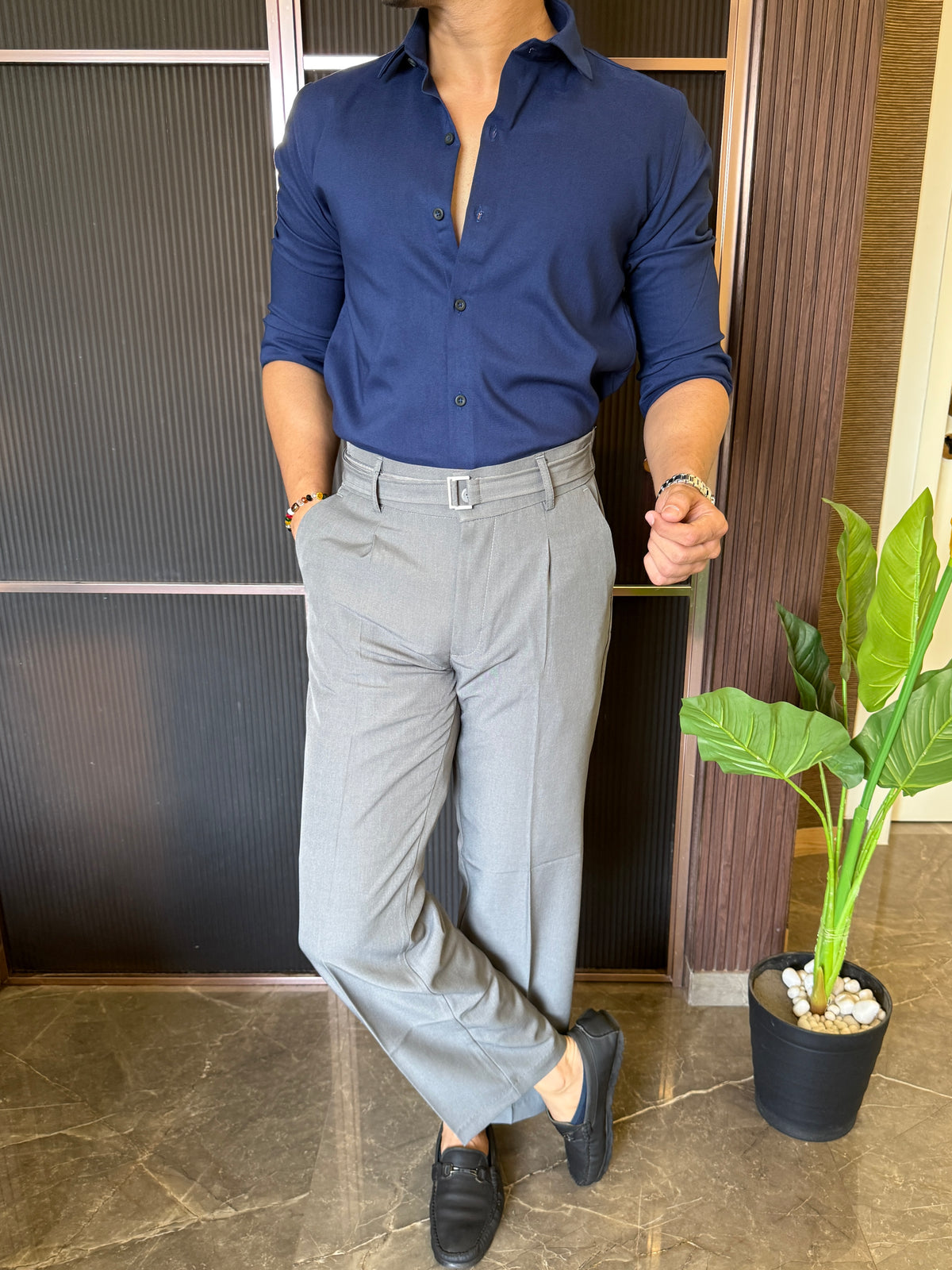 Stretchable Cotton Navy FullShirt