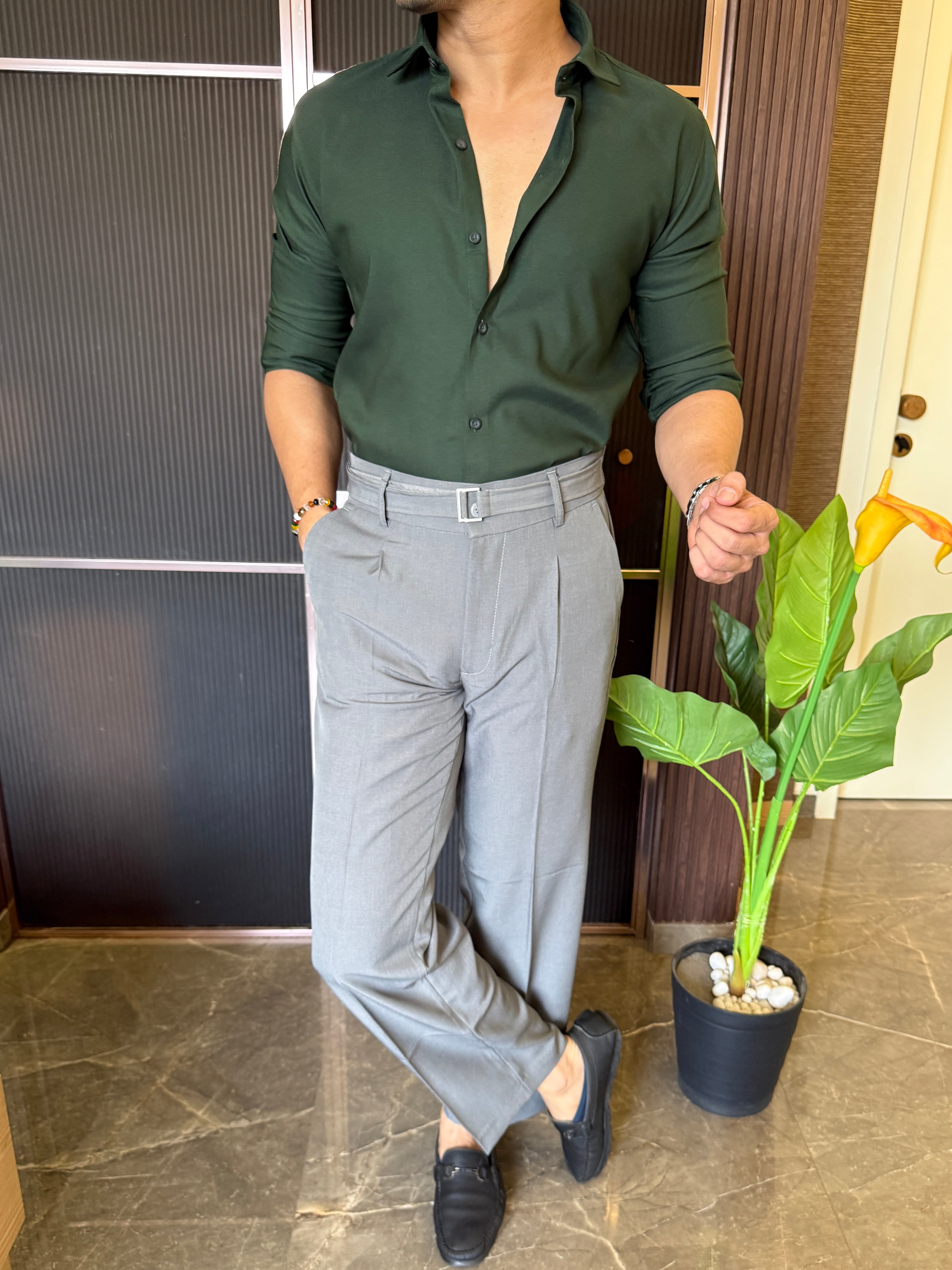 Stretchable Cotton Green FullShirt