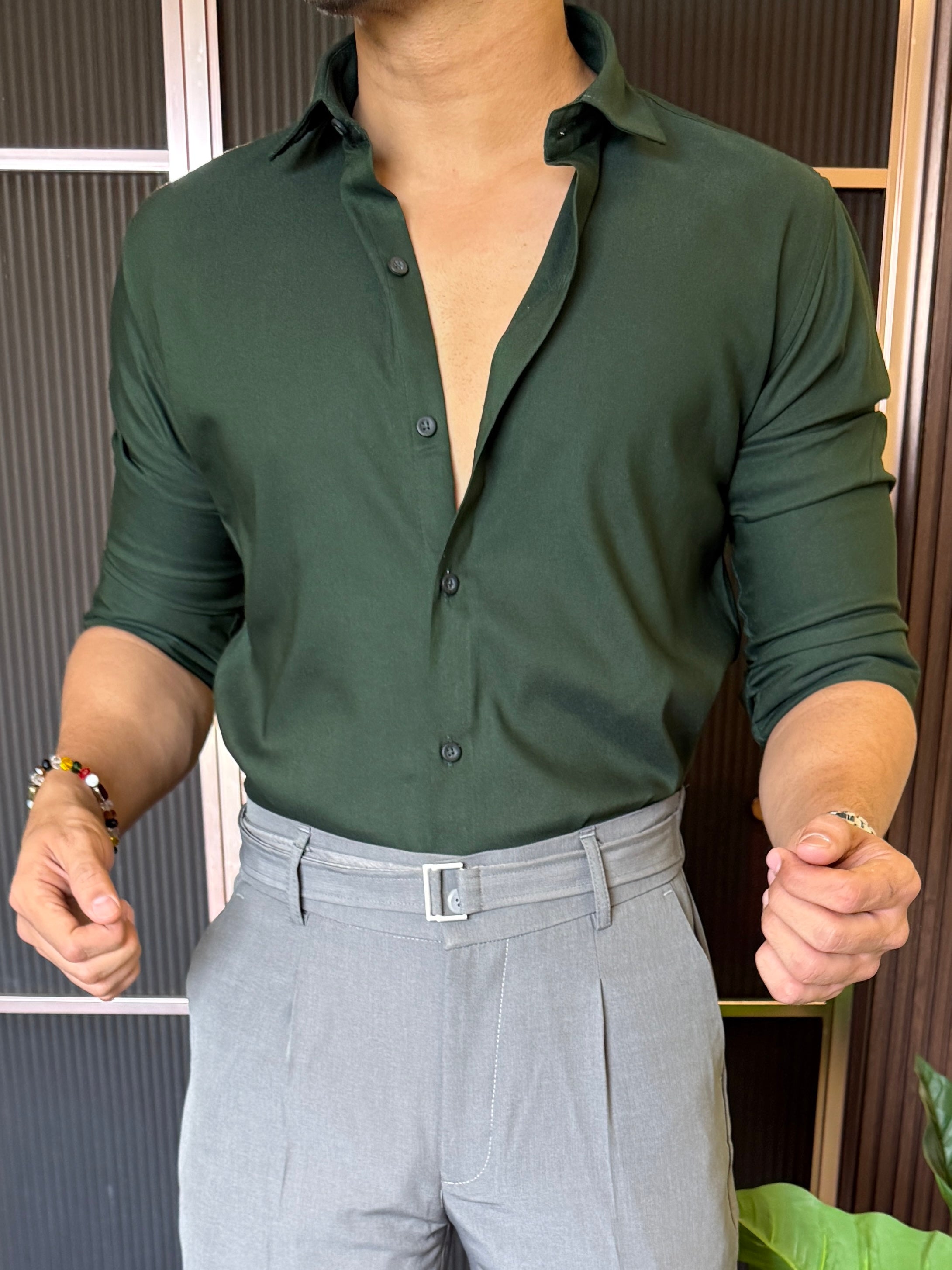 Stretchable Cotton Green FullShirt