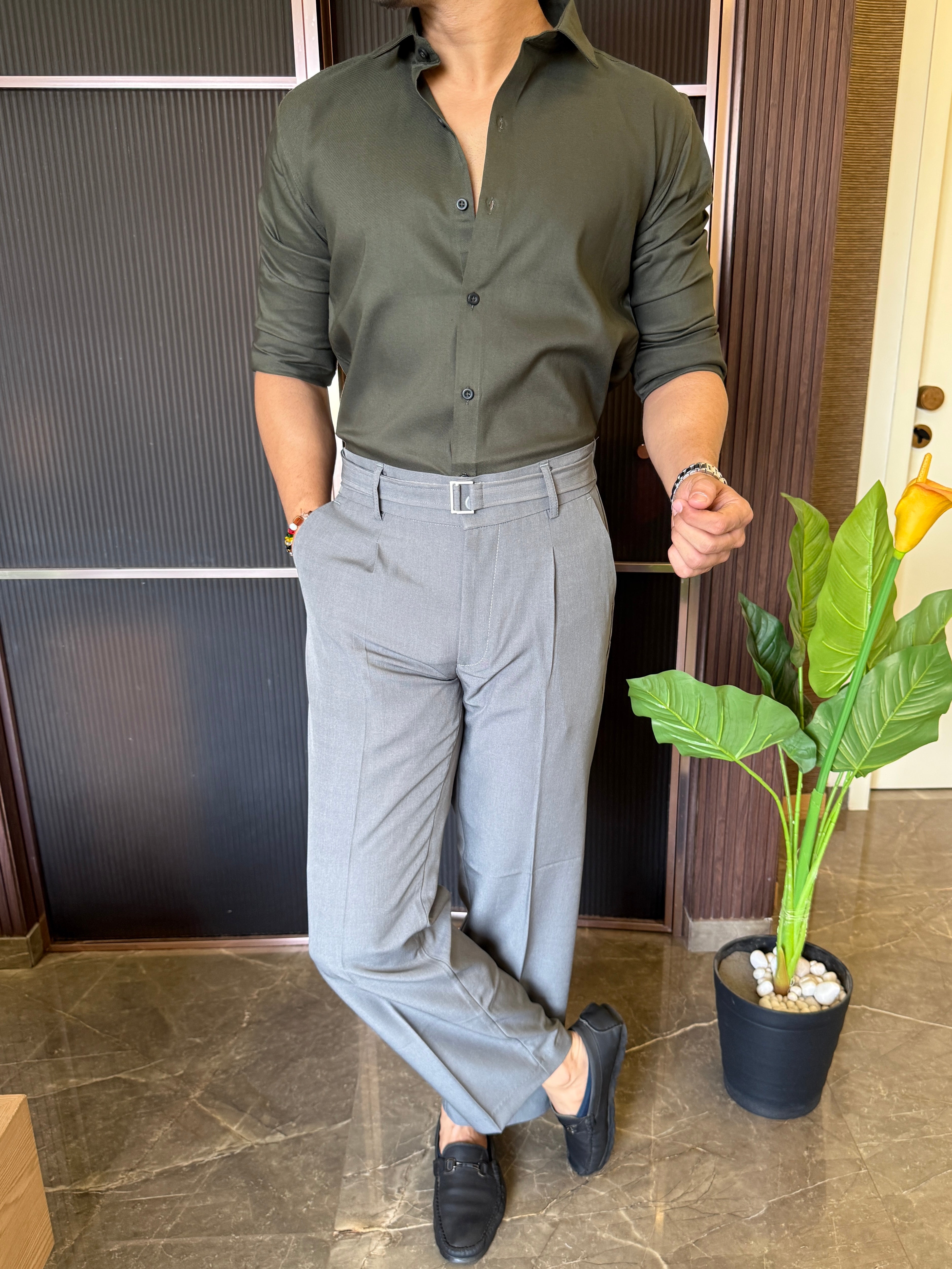 Stretchable Cotton Olive FullShirt