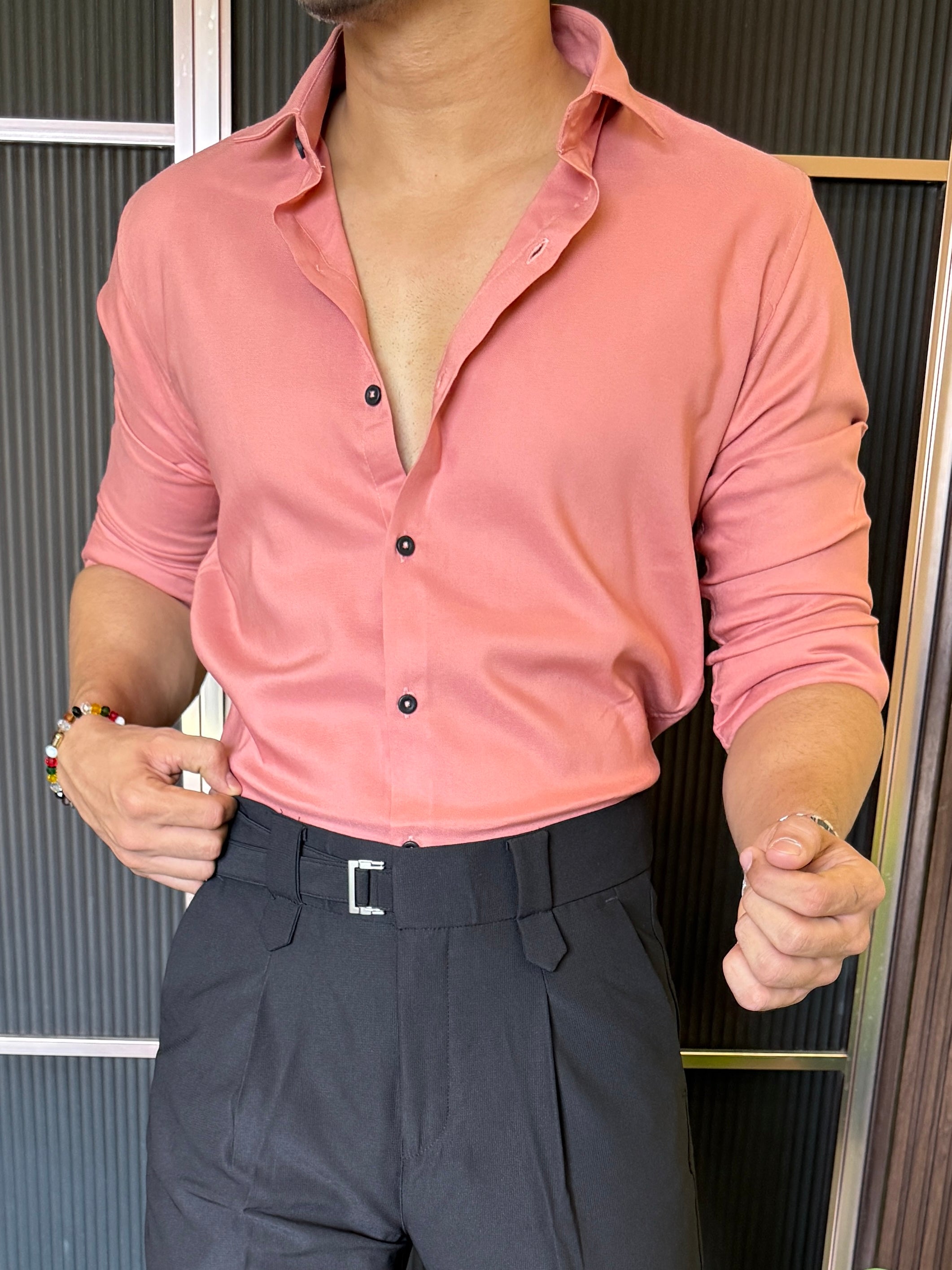 Stretchable Cotton Peach Full  Shirt