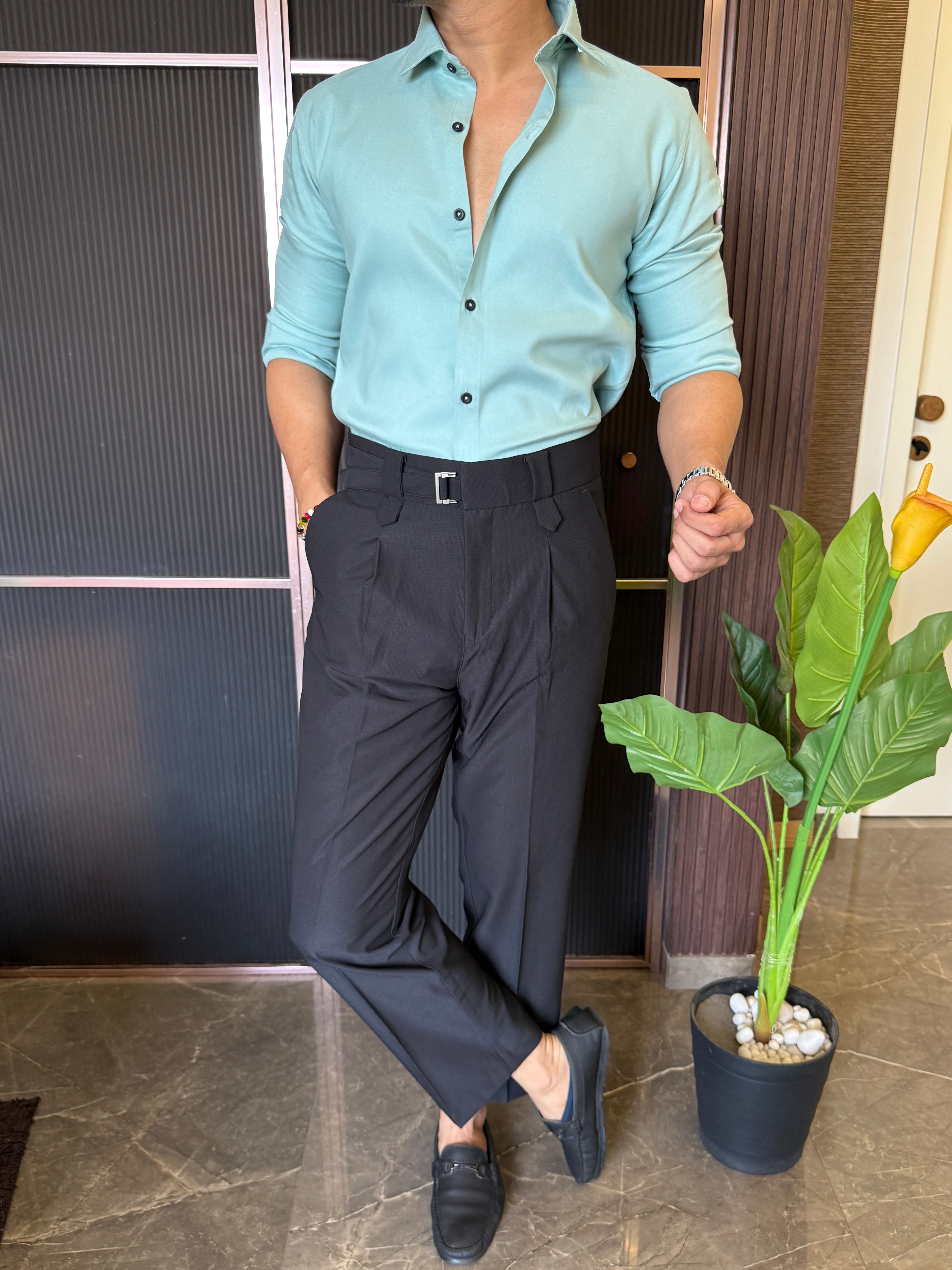 Stretchable Cotton Aqua Full  Shirt