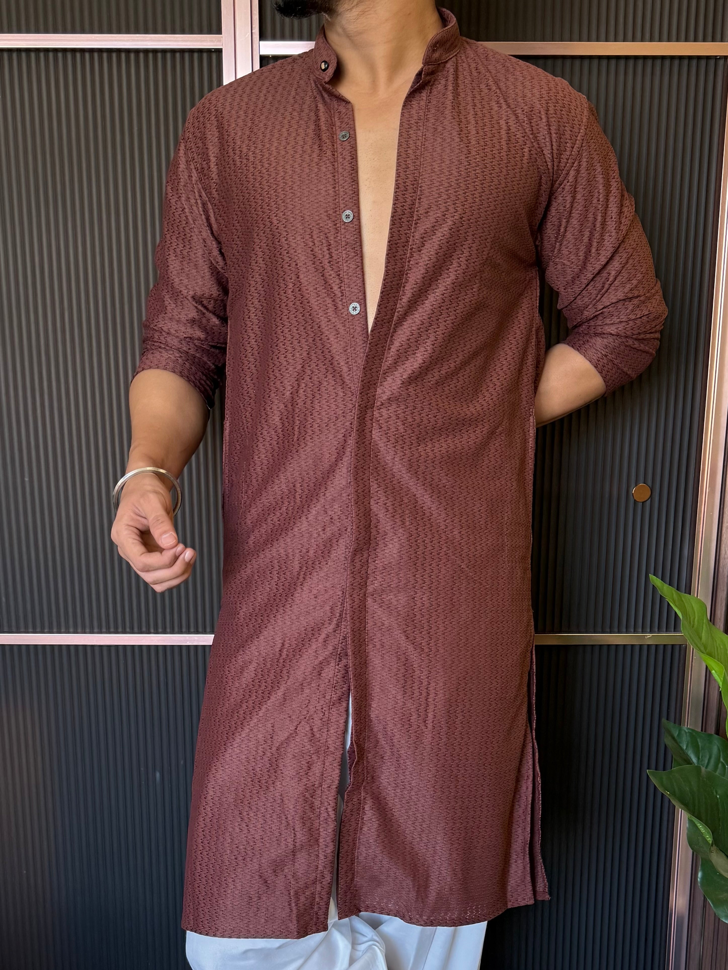 Imported Fabric Full Button Maroon Kurta