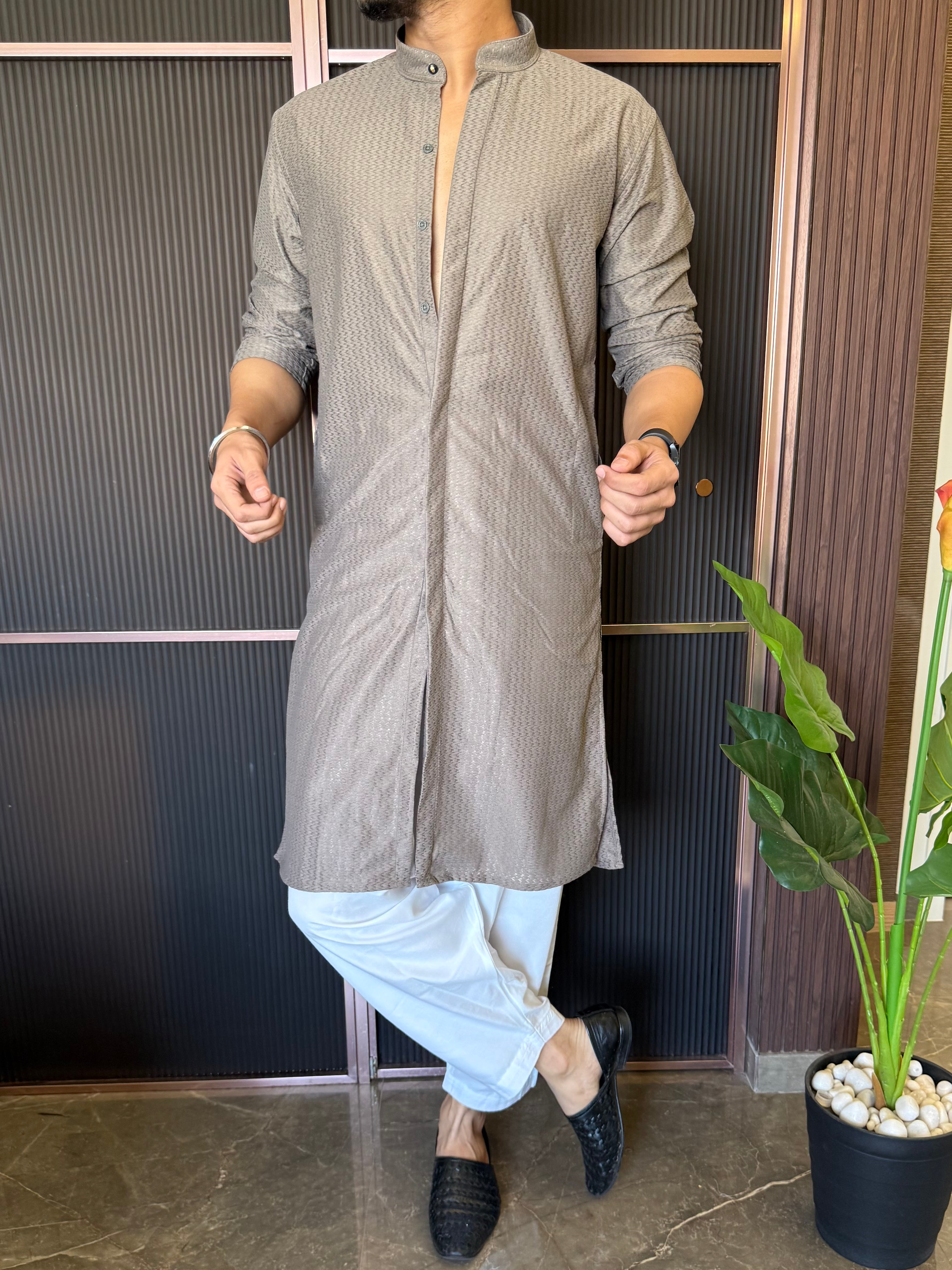 Imported Fabric Full Button Grey Kurta