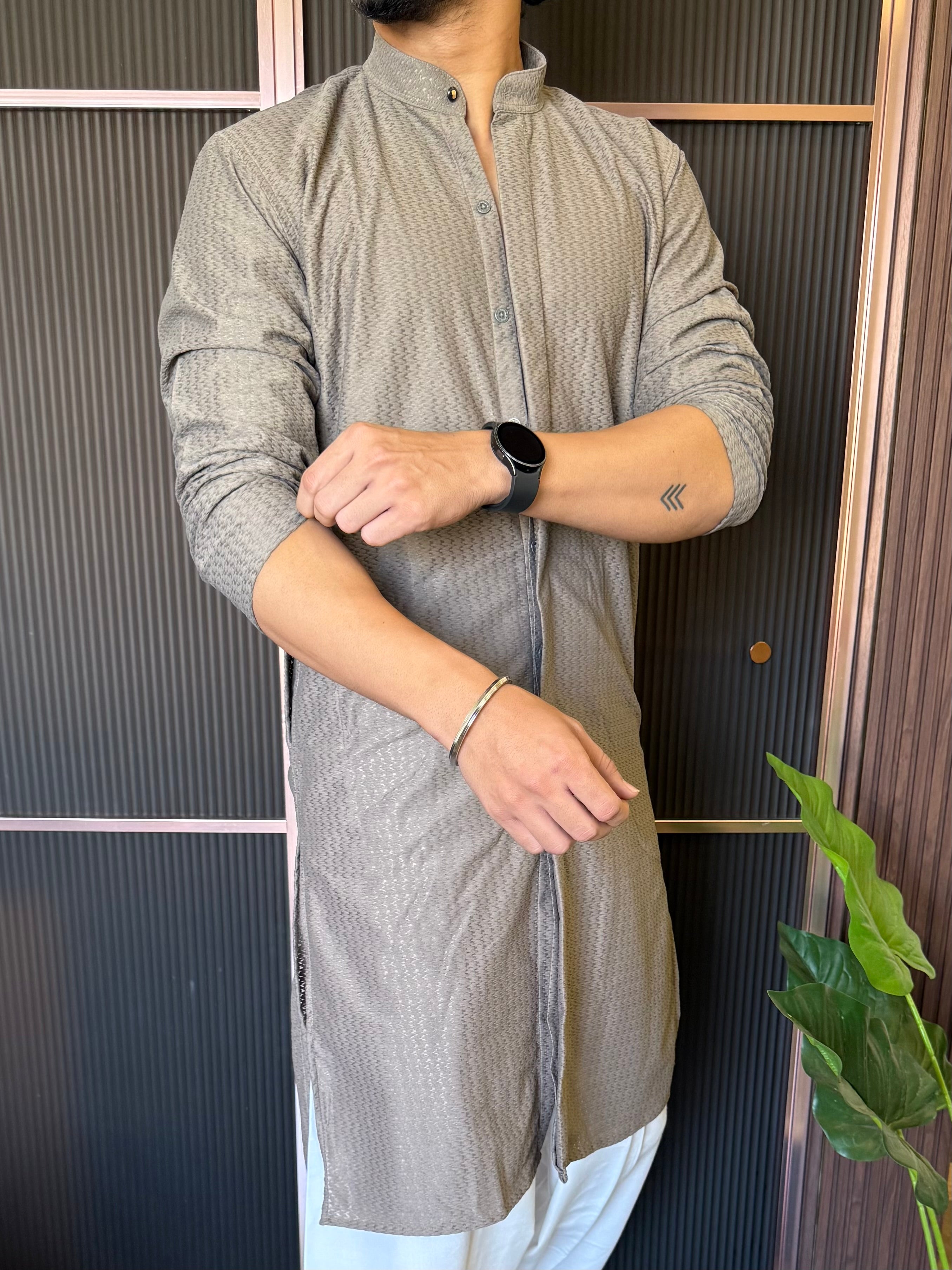 Imported Fabric Full Button Grey Kurta