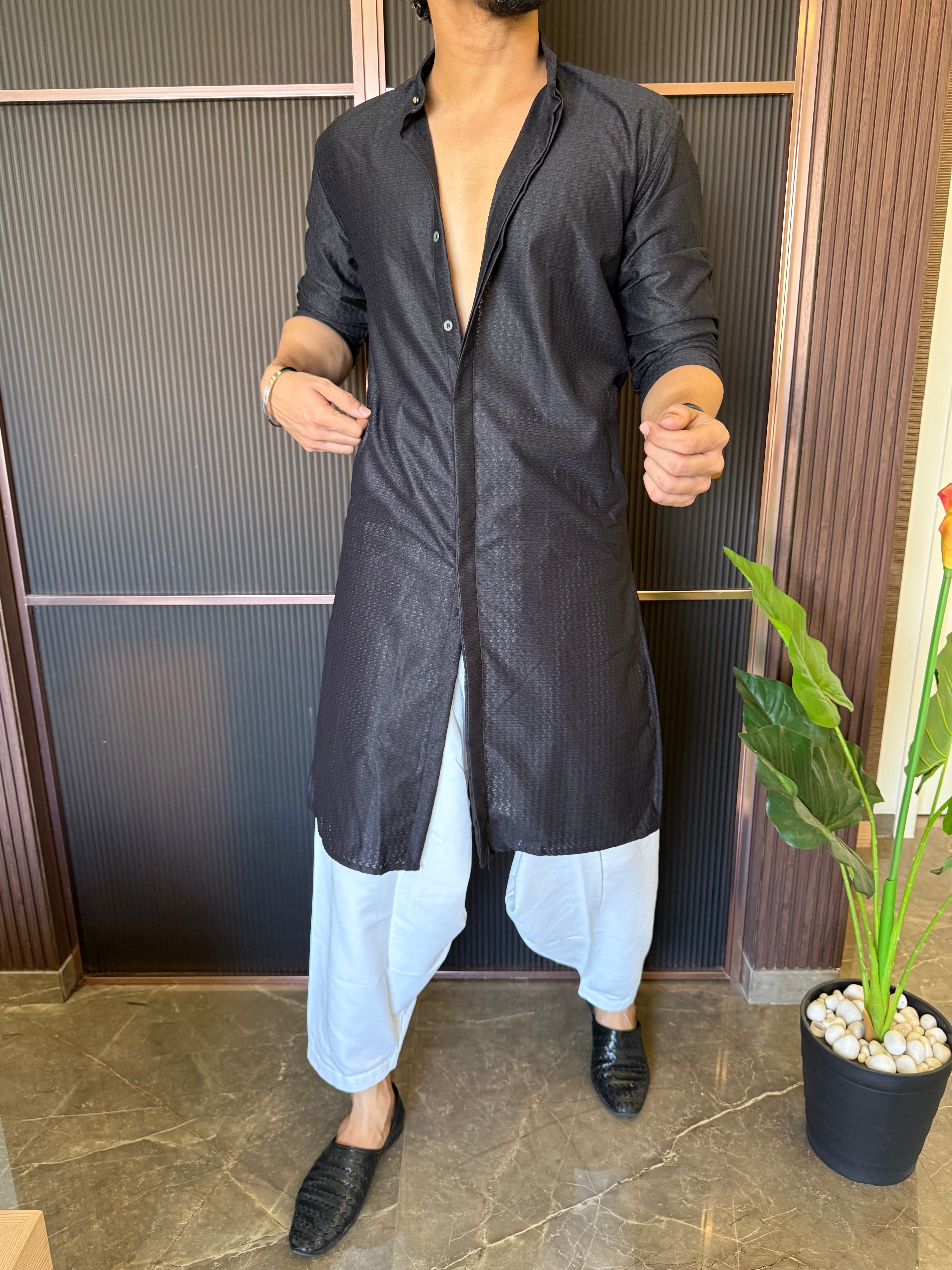 Imported Fabric Full Button Navy Kurta