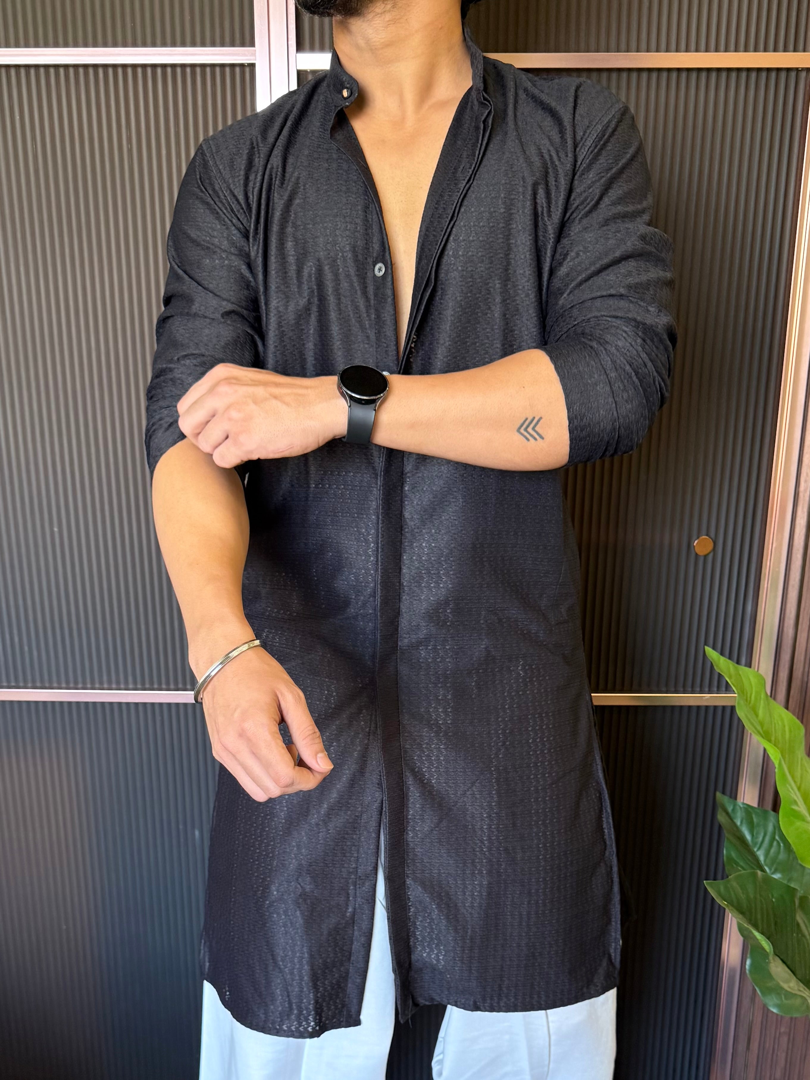 Imported Fabric Full Button Navy Kurta