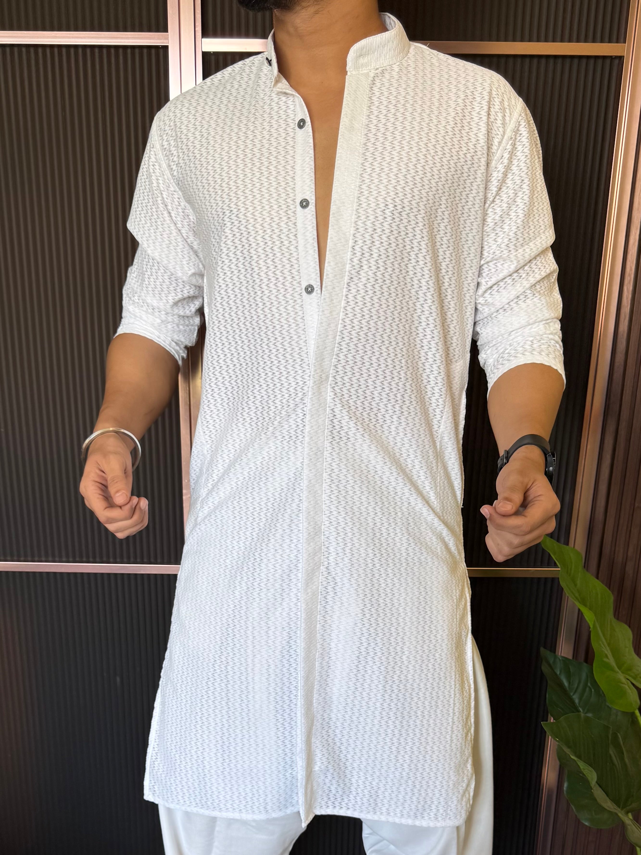 Imported Fabric Full Button White Kurta
