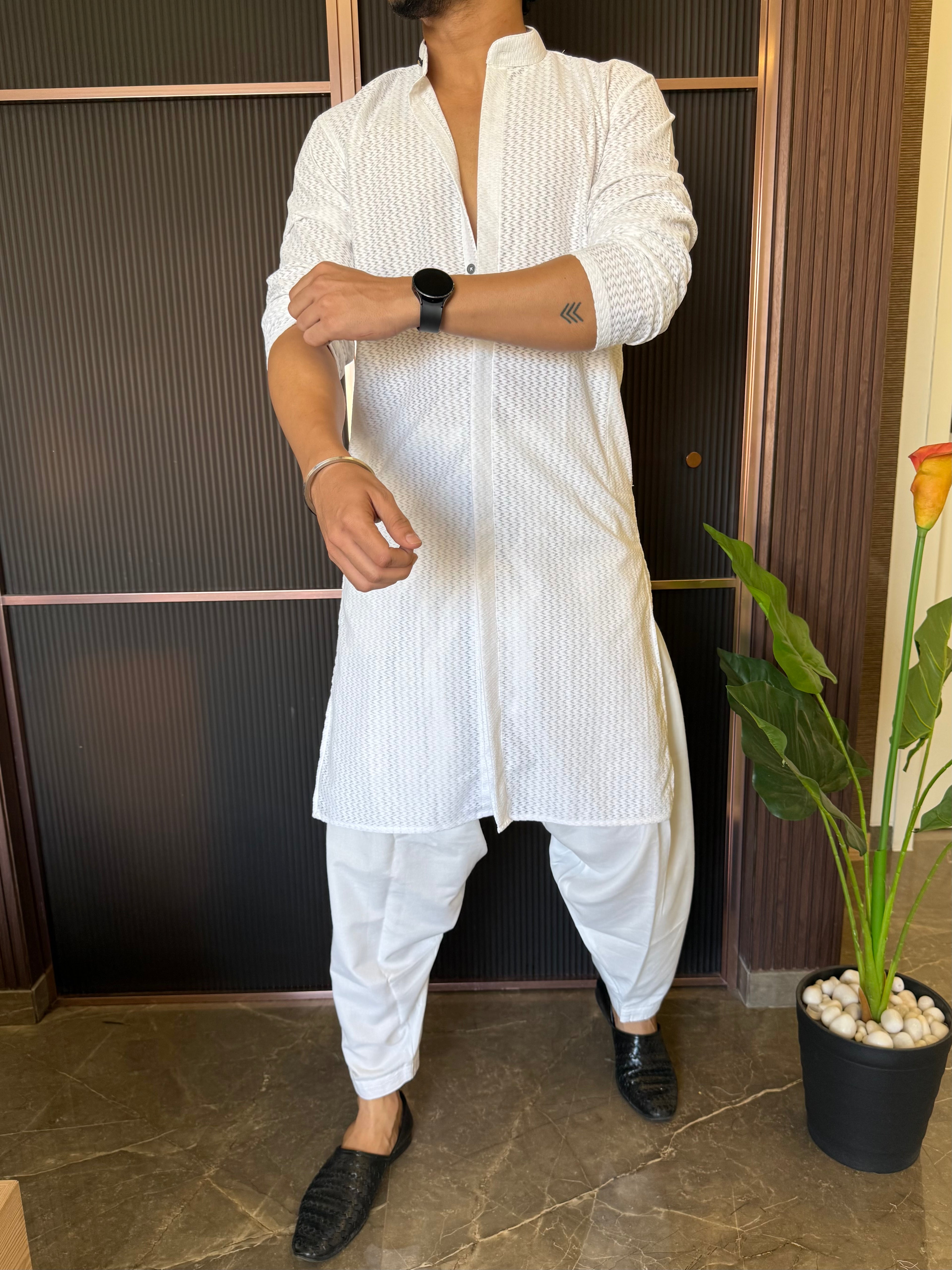Imported Fabric Full Button White Kurta