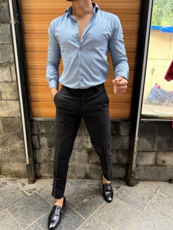 Printed Semi Formal Blue Stripe Shirt