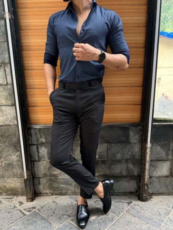 Printed Semi Formal Navy Stripe Shirt