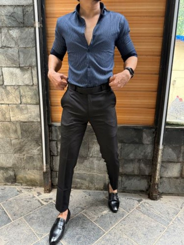 Printed Semi Formal Navy Stripe Shirt
