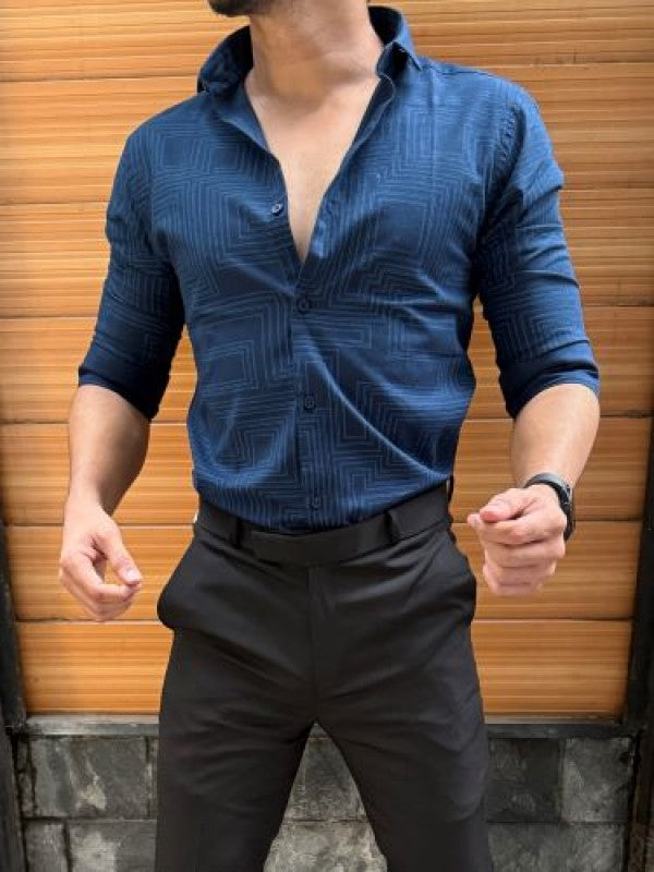 Printed 2 Semi Formal Navy Shirt