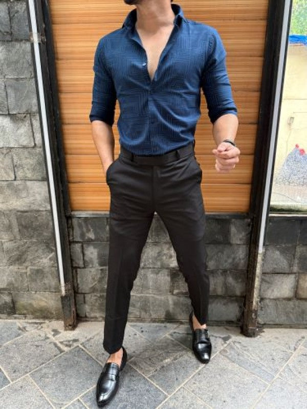 Printed 2 Semi Formal Navy Shirt
