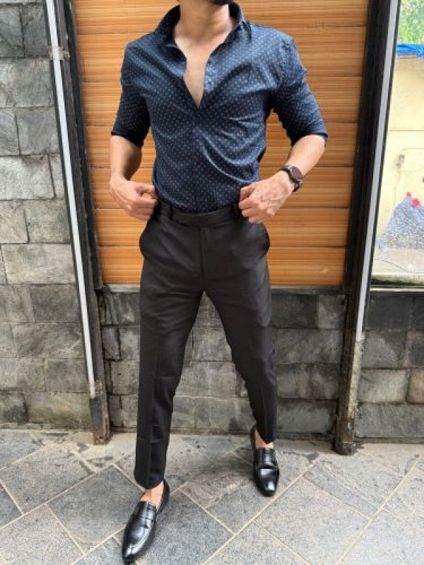 Printed Mini Square Semi Formal Navy Shirt