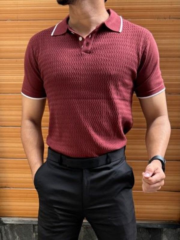 knitted Collar Maroon Tshirt