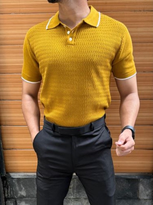 knitted Collar Yellow Tshirt