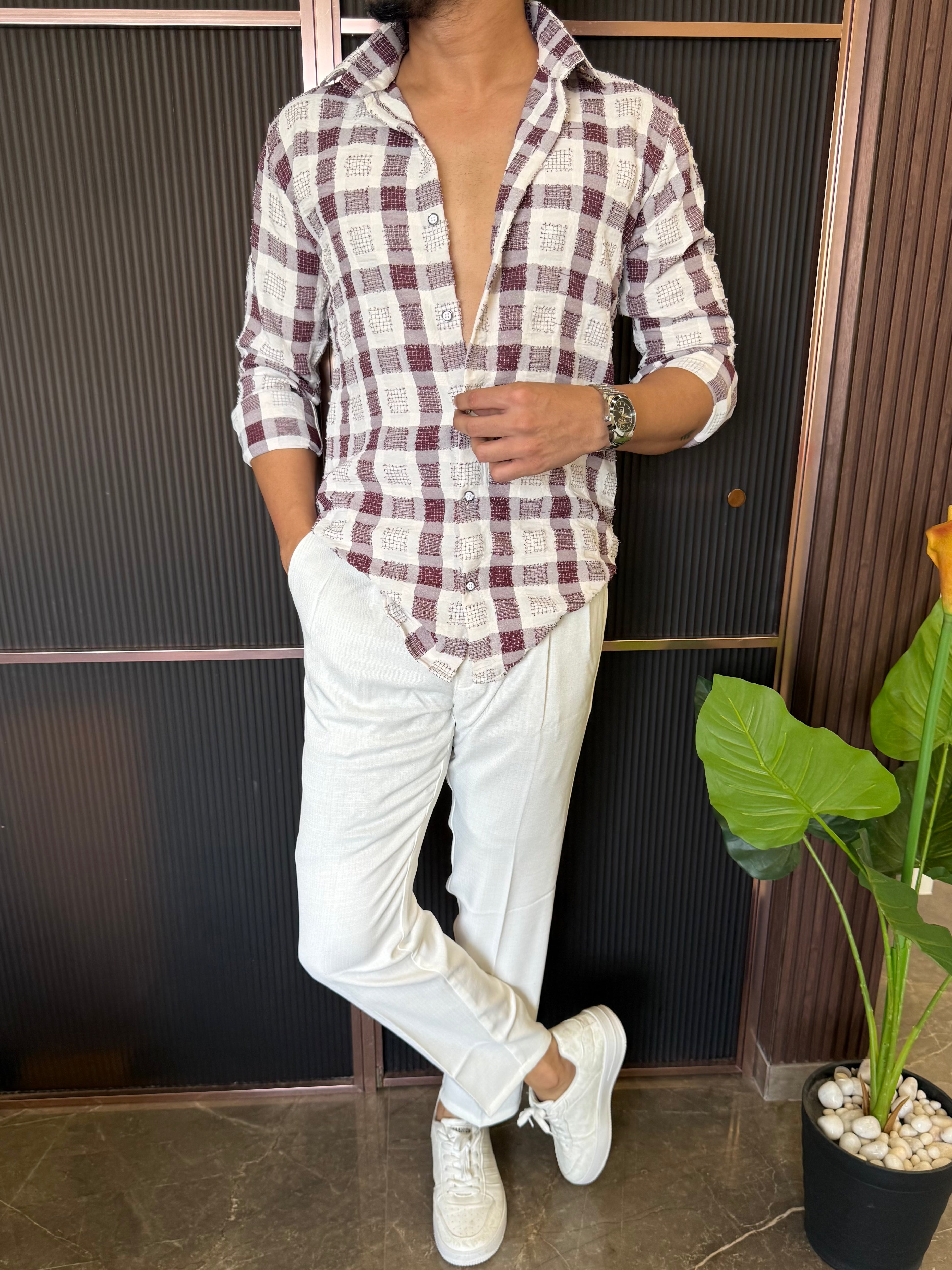 Flur Maroon Cotton Chex Shirt