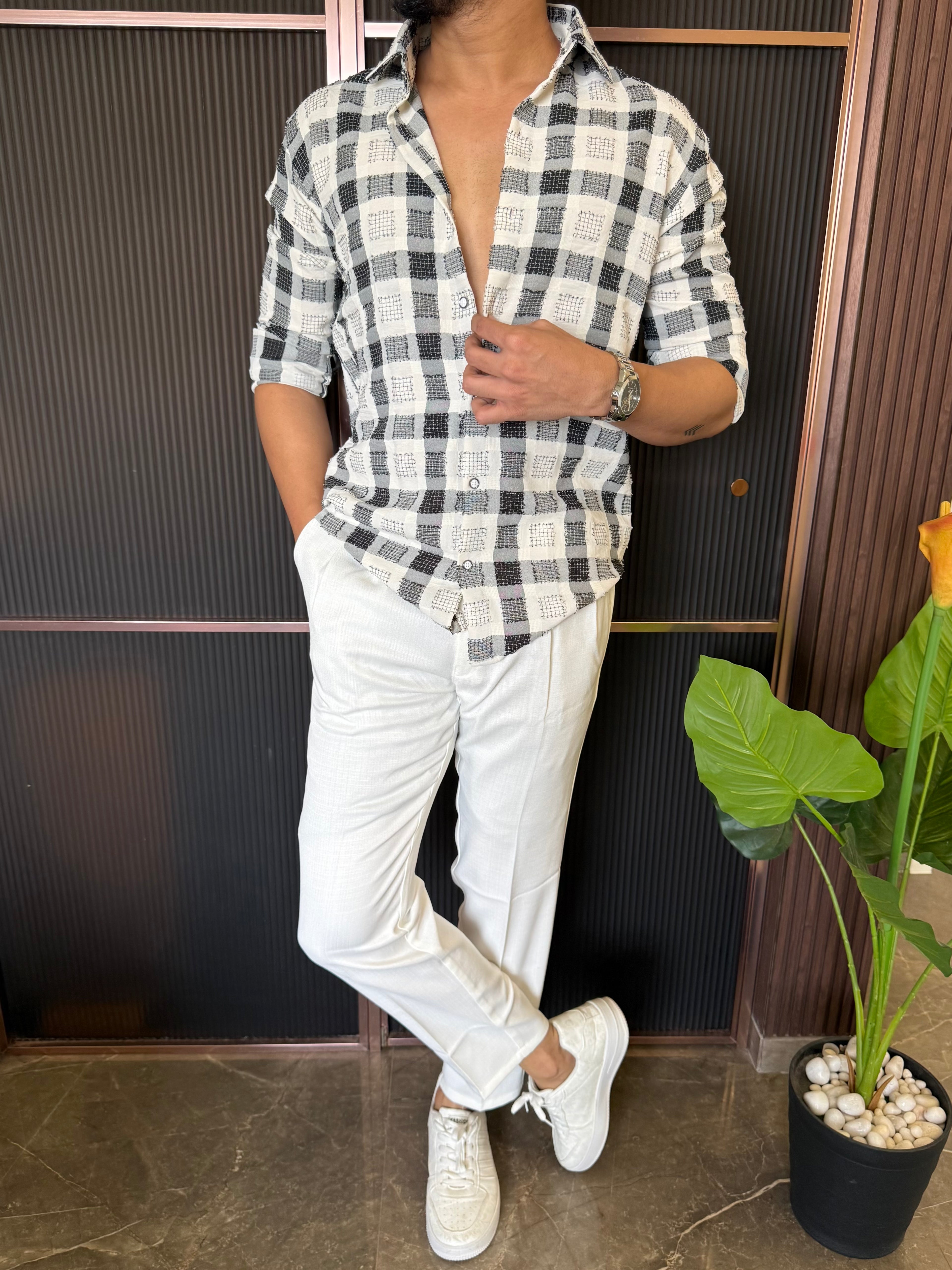 Flur Black Cotton Chex Shirt