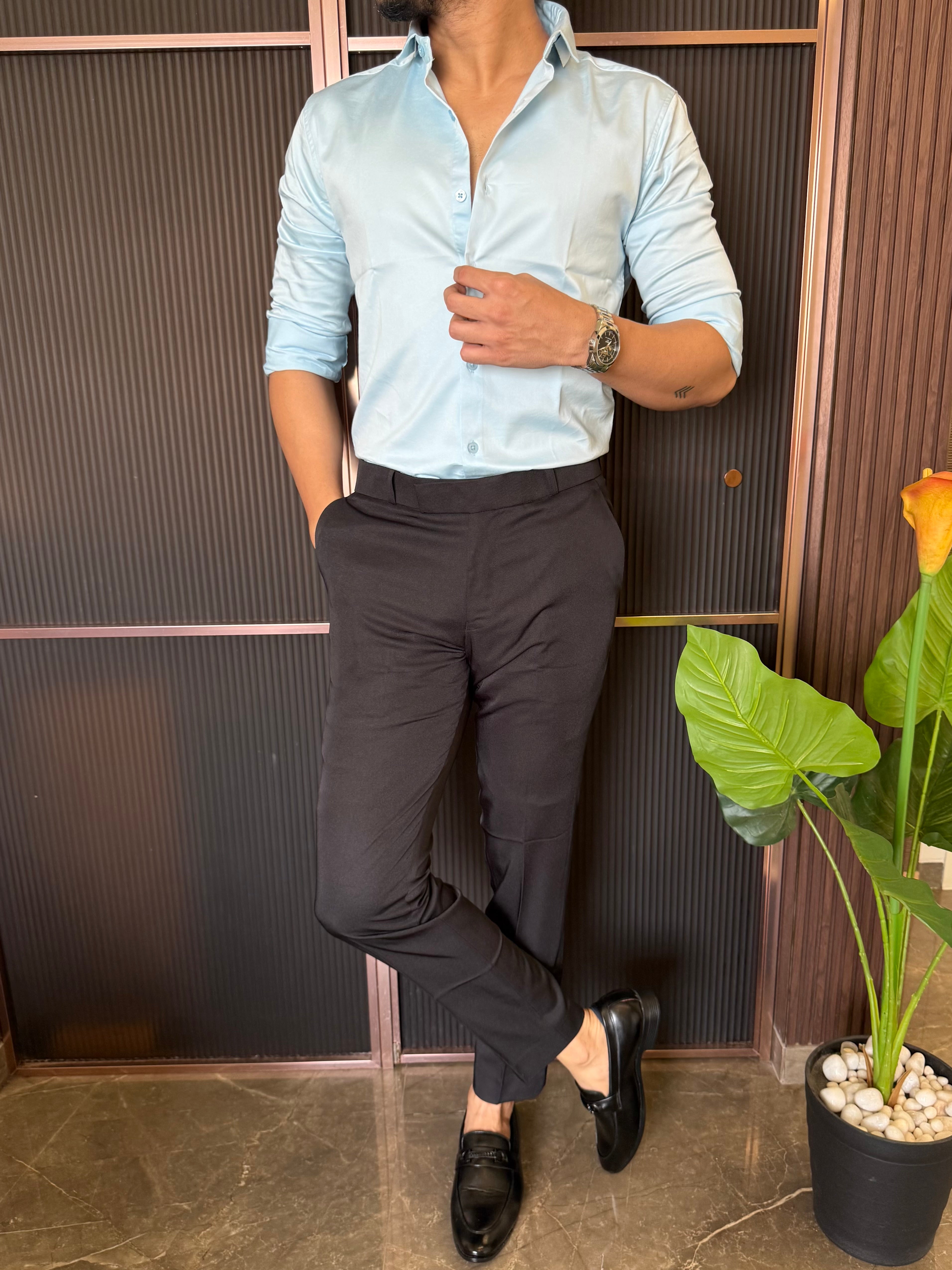 Cotton Lycra Sky Blue Full Sleeves Shirt