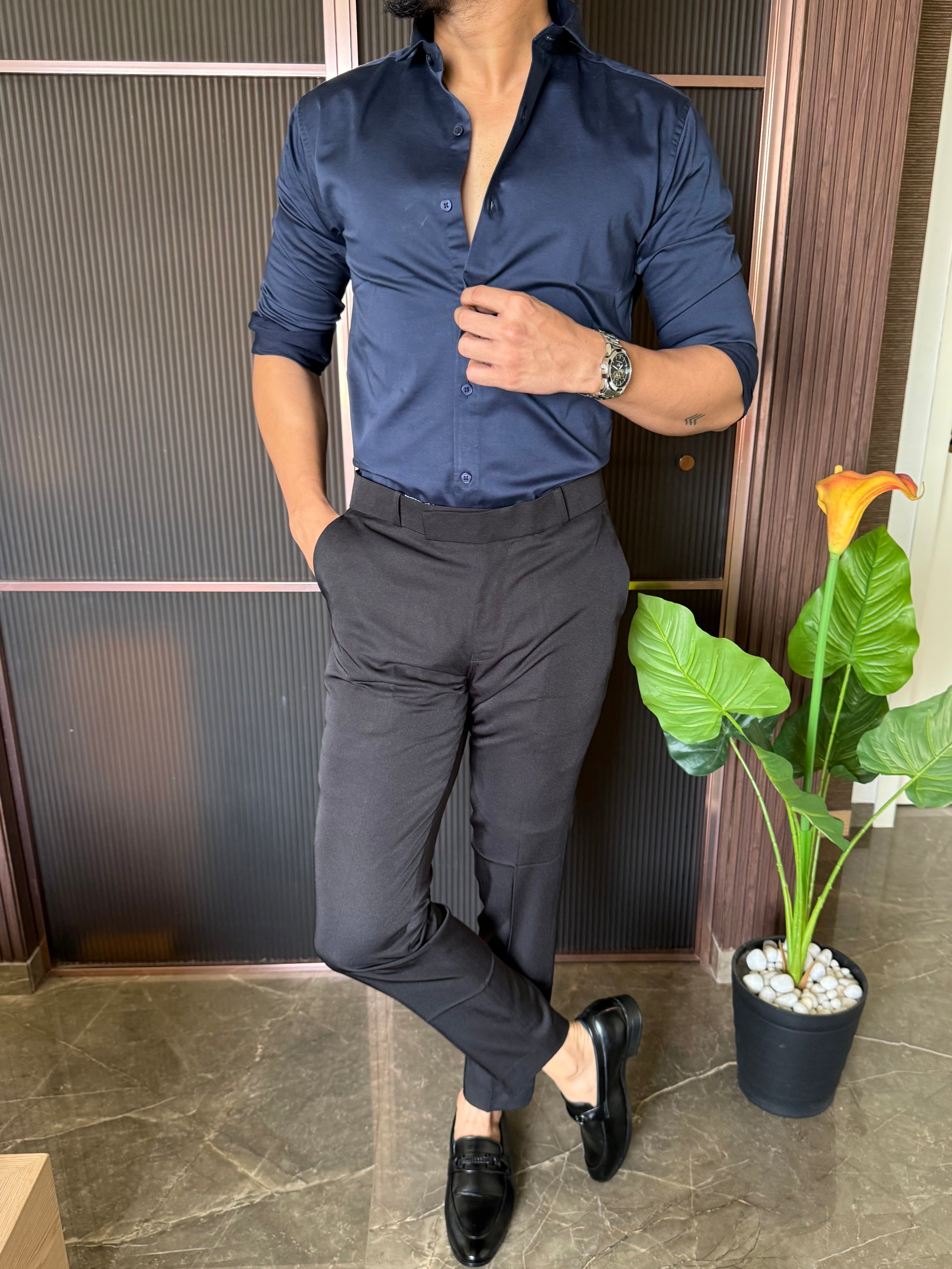Cotton Lycra Navy Full Sleeves Shirt