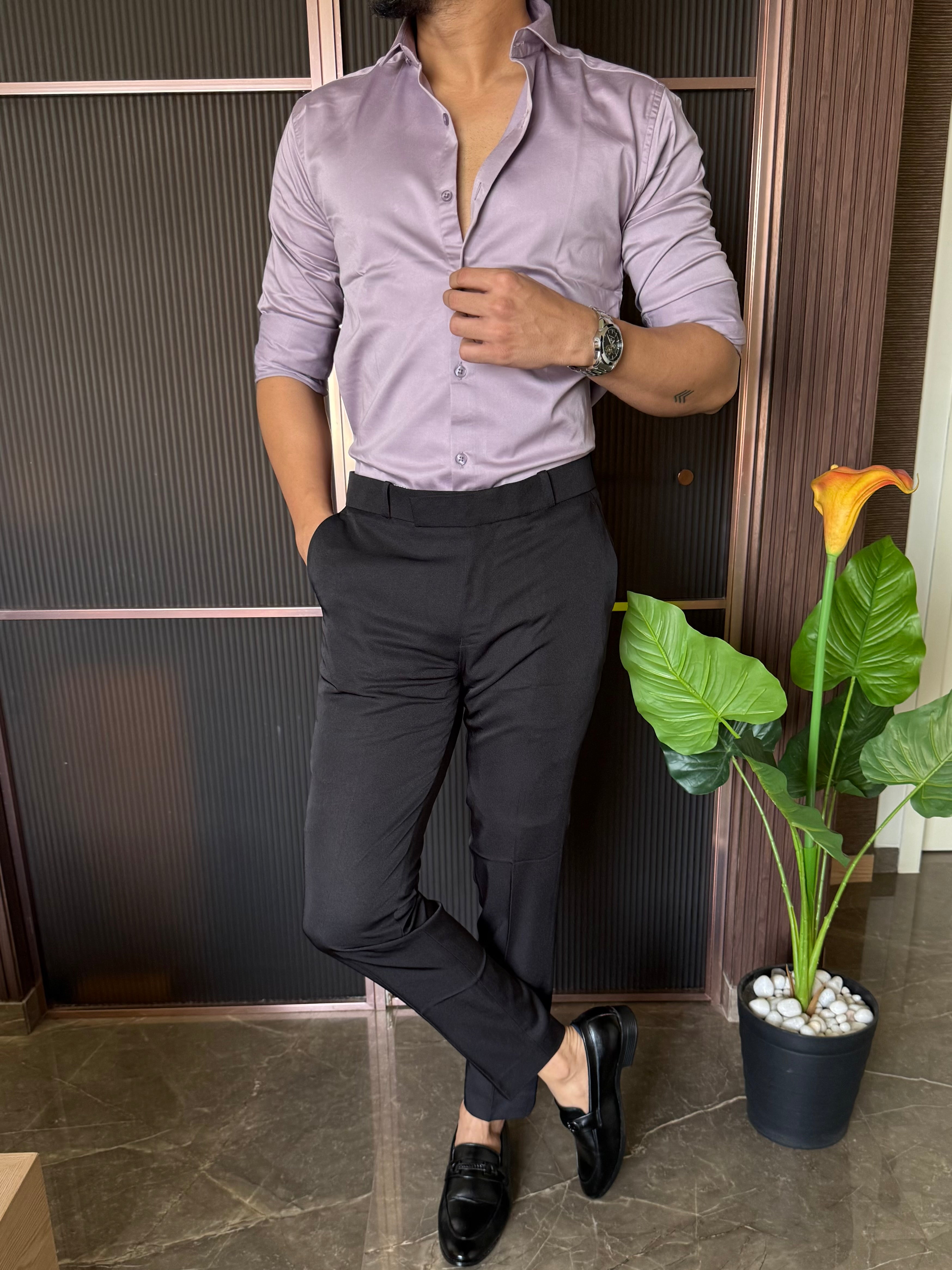 Cotton Lycra Lavender Full Sleeves Shirt