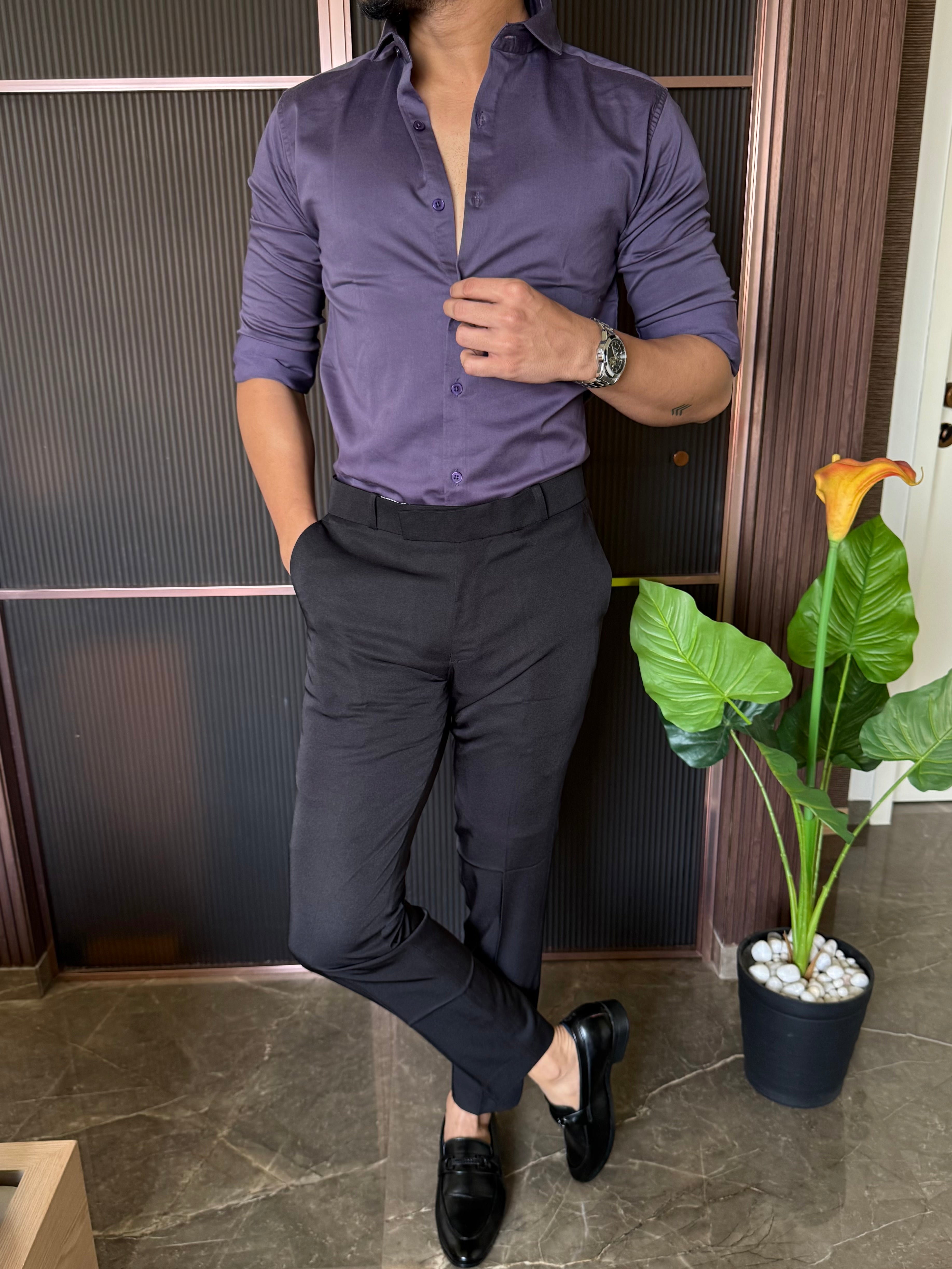 Cotton Lycra Purple Full Sleeves Shirt