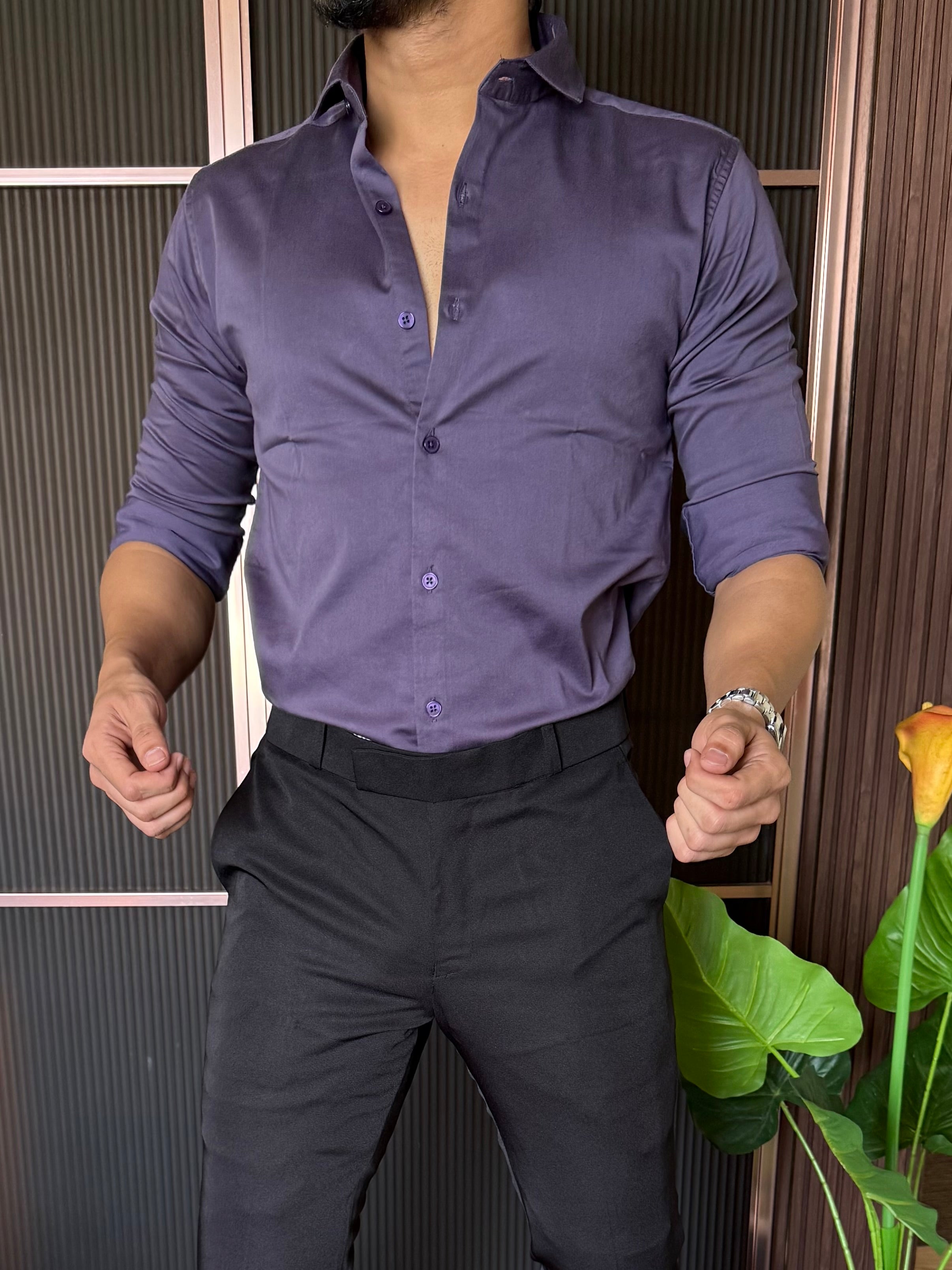 Cotton Lycra Purple Full Sleeves Shirt