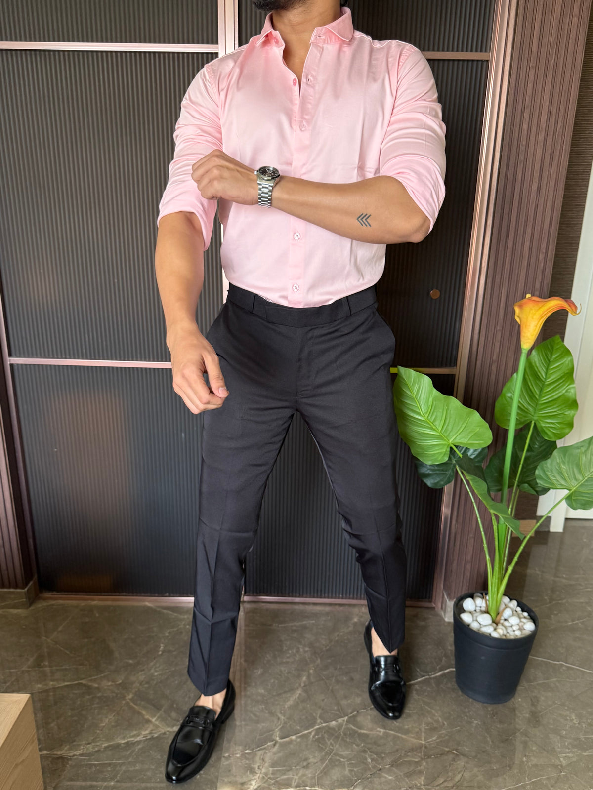 Cotton Lycra Pink Full Sleeves Shirt