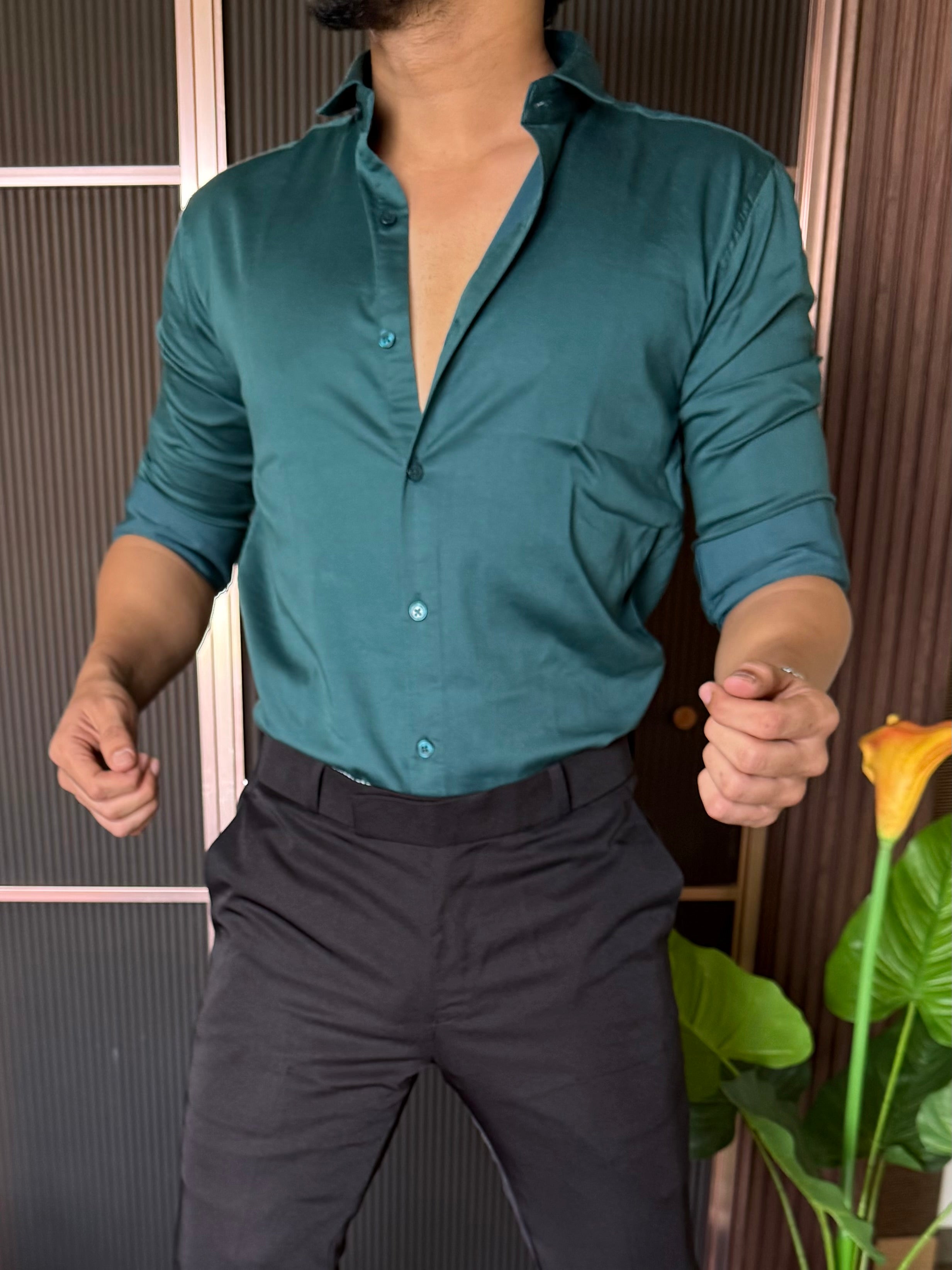 Cotton Lycra Sea Green Full Sleeves Shirt