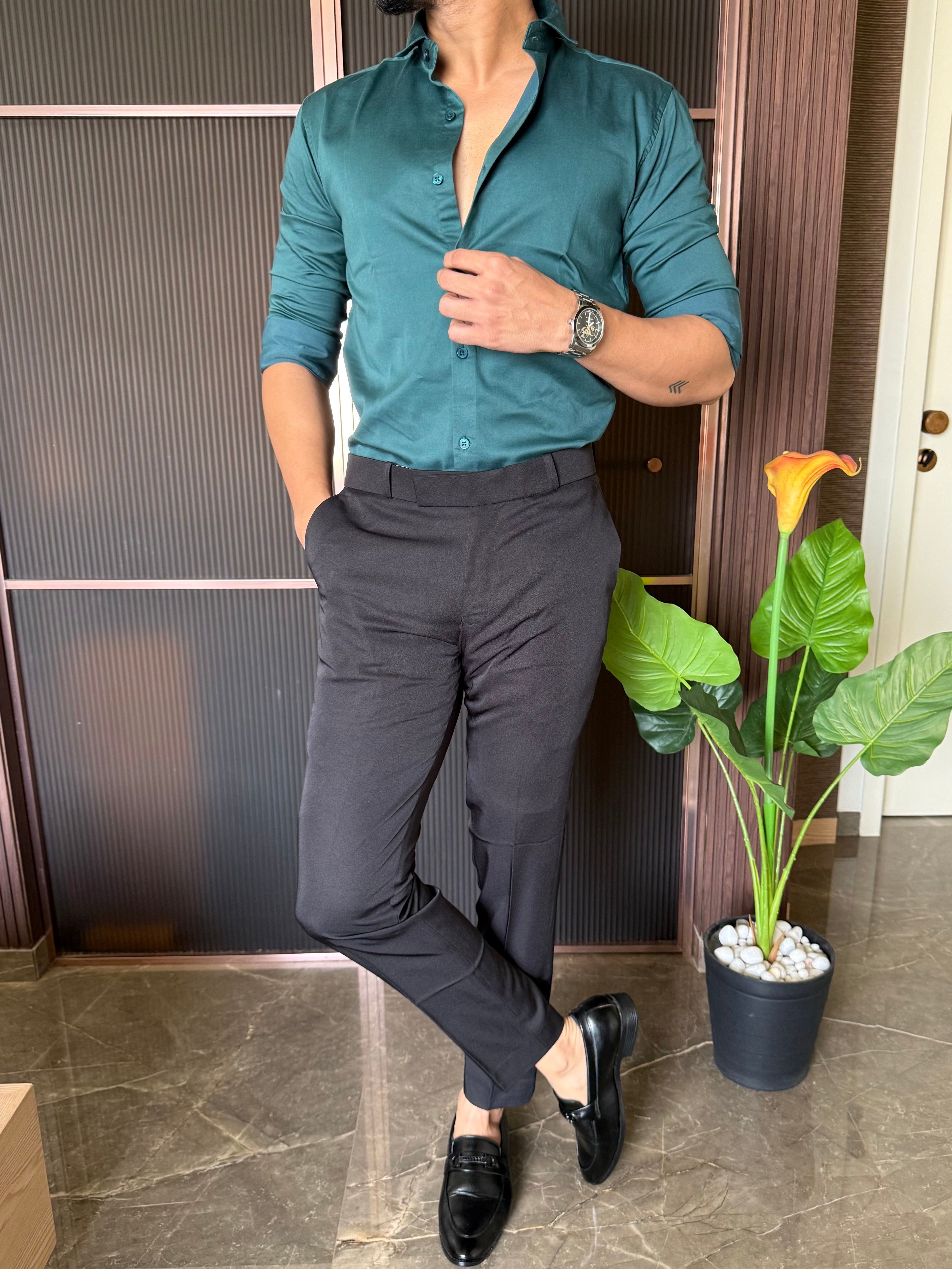 Cotton Lycra Sea Green Full Sleeves Shirt