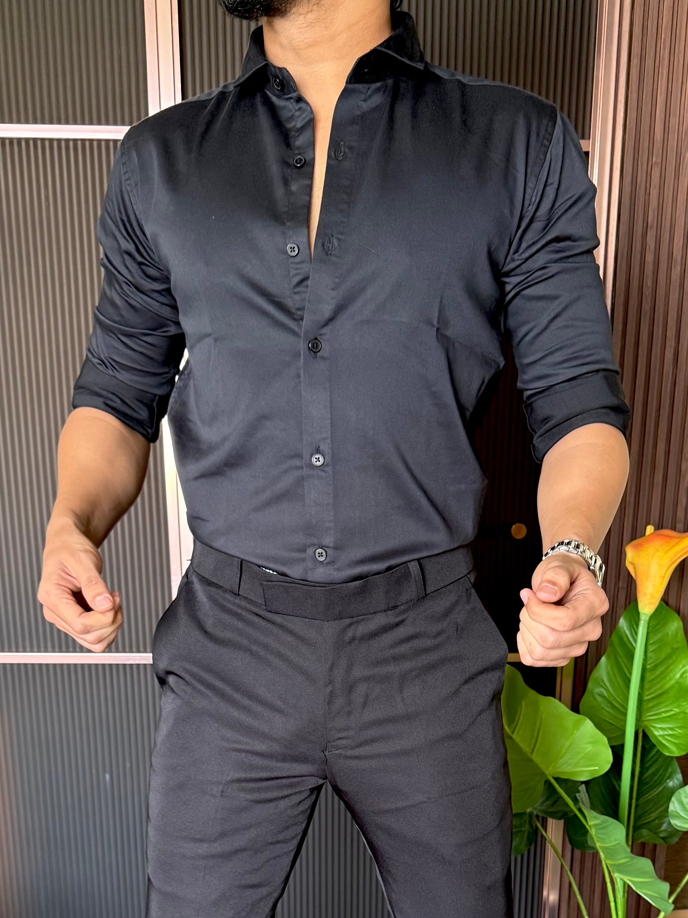 Cotton Lycra Black Full Sleeves Shirt