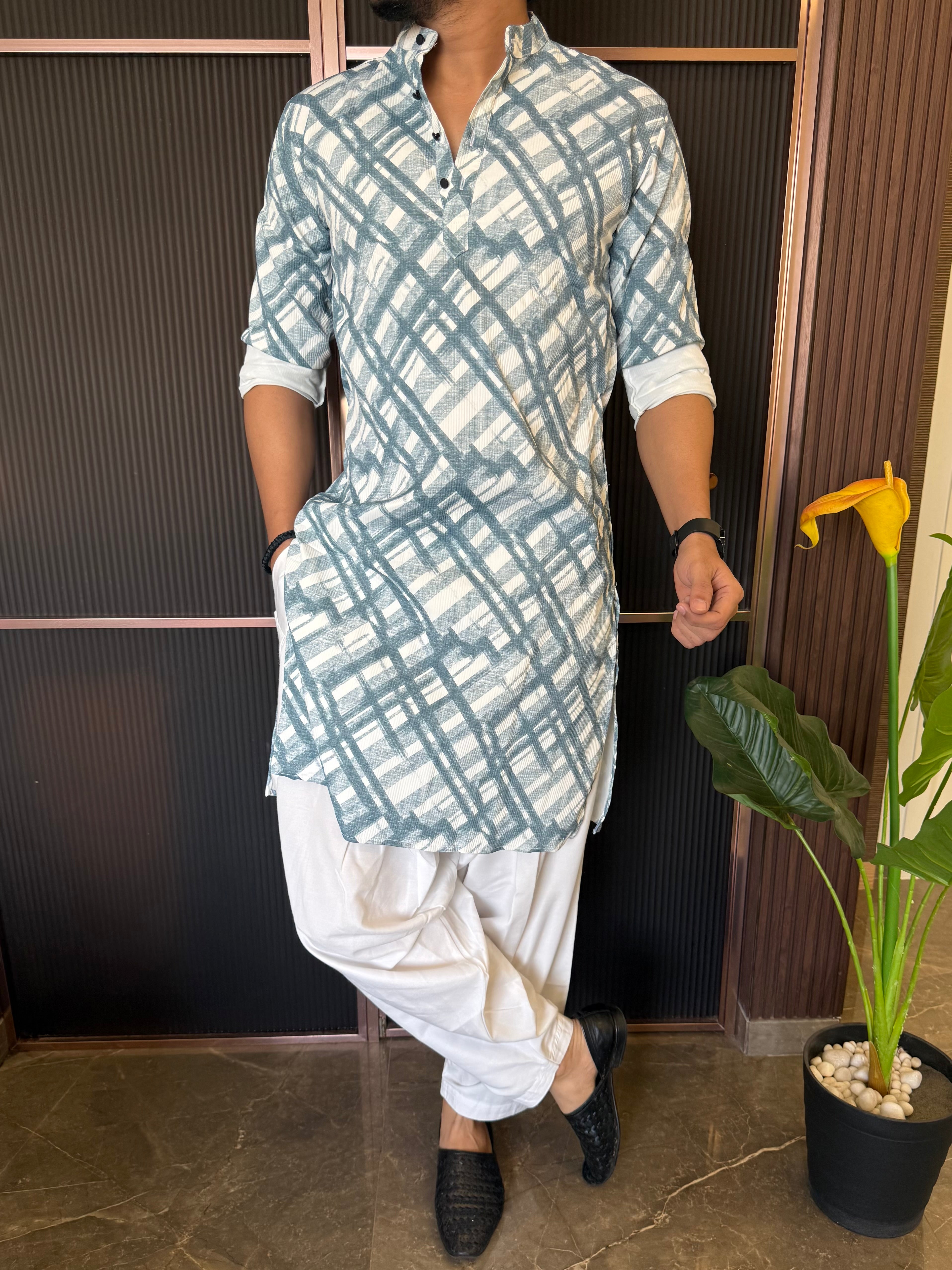 Imported Hexa Printed Blue Kurta